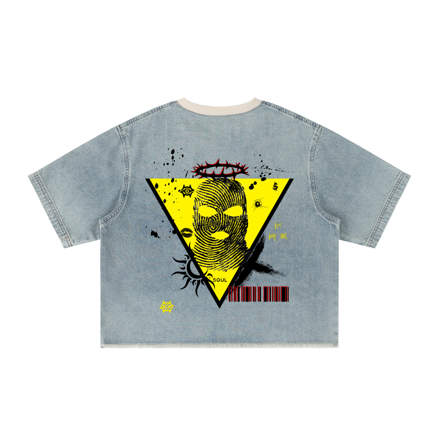 Unisex Vintage Wash Boxy Raw Hem Denim T-Shirt
