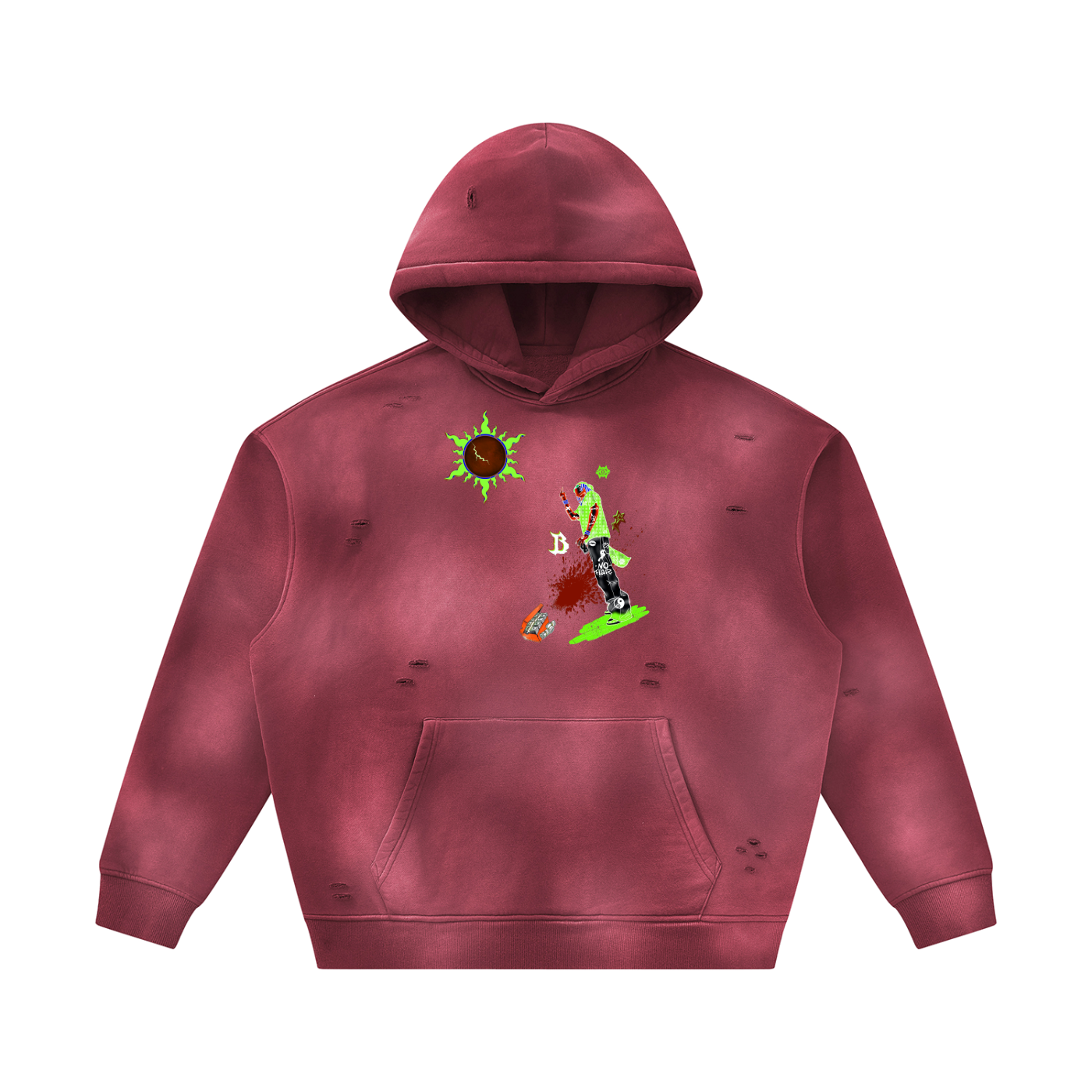 Unisex Sunfade Frayed Fleece Hoodie