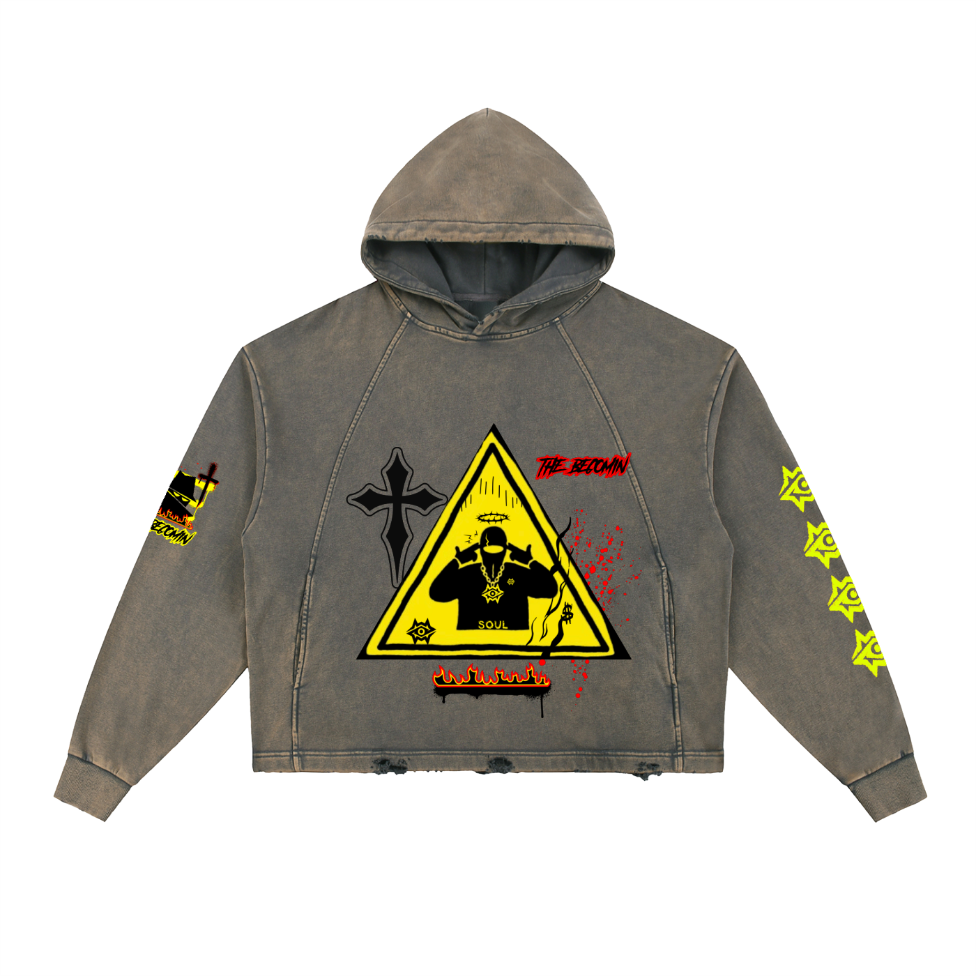 Vintage Washed Frayed-Hem Hoodie