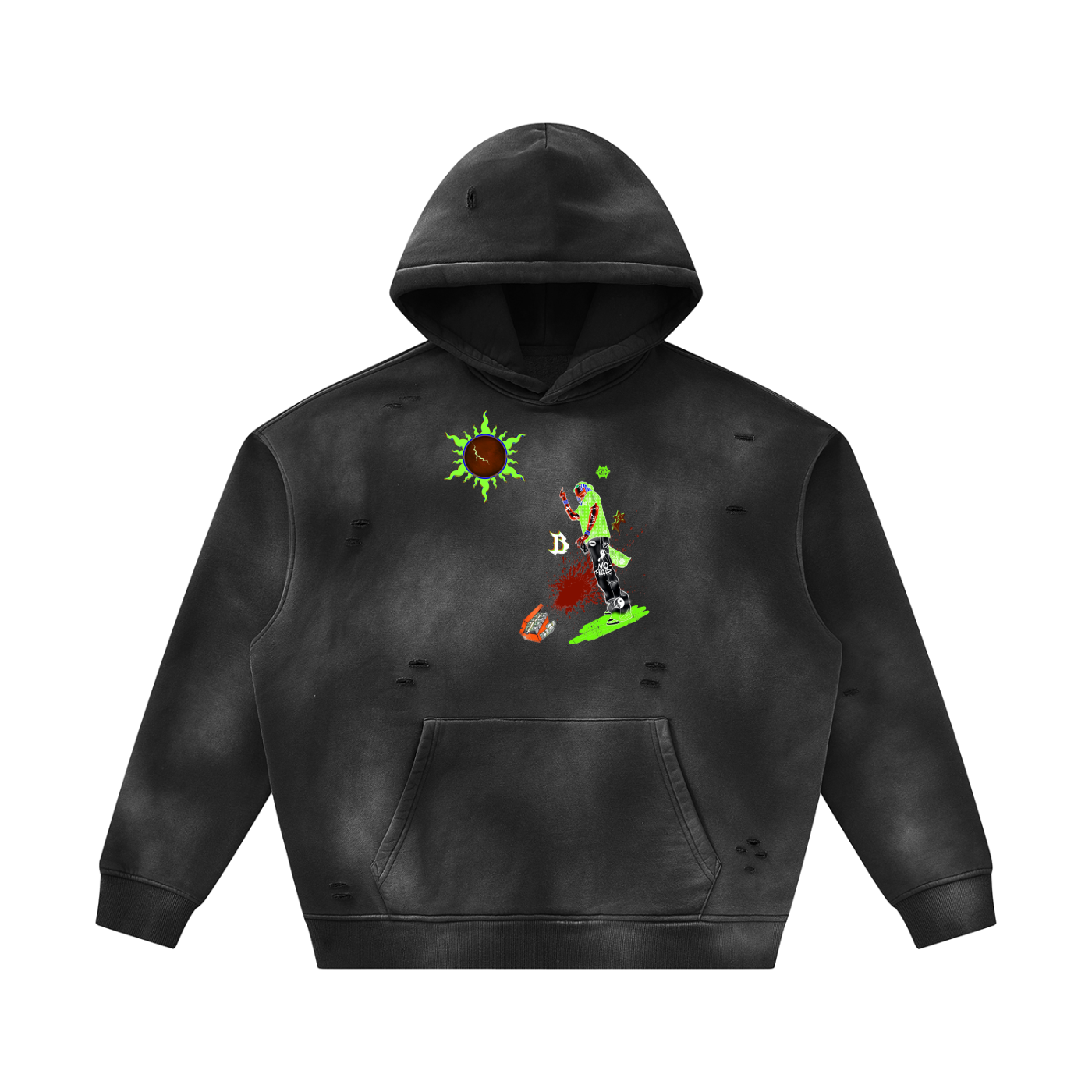 Unisex Sunfade Frayed Fleece Hoodie