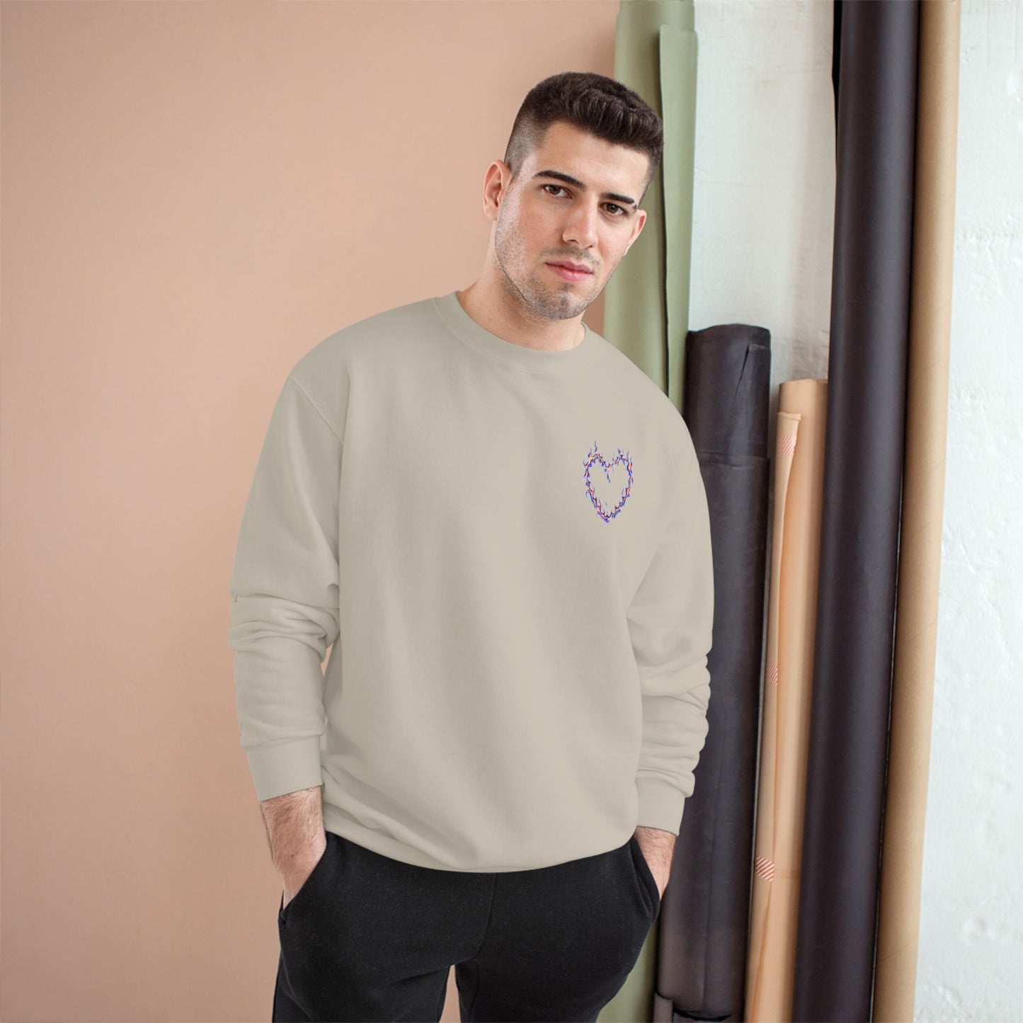 Bold Art Champion Sweatshirt with Heart & Graphic Design