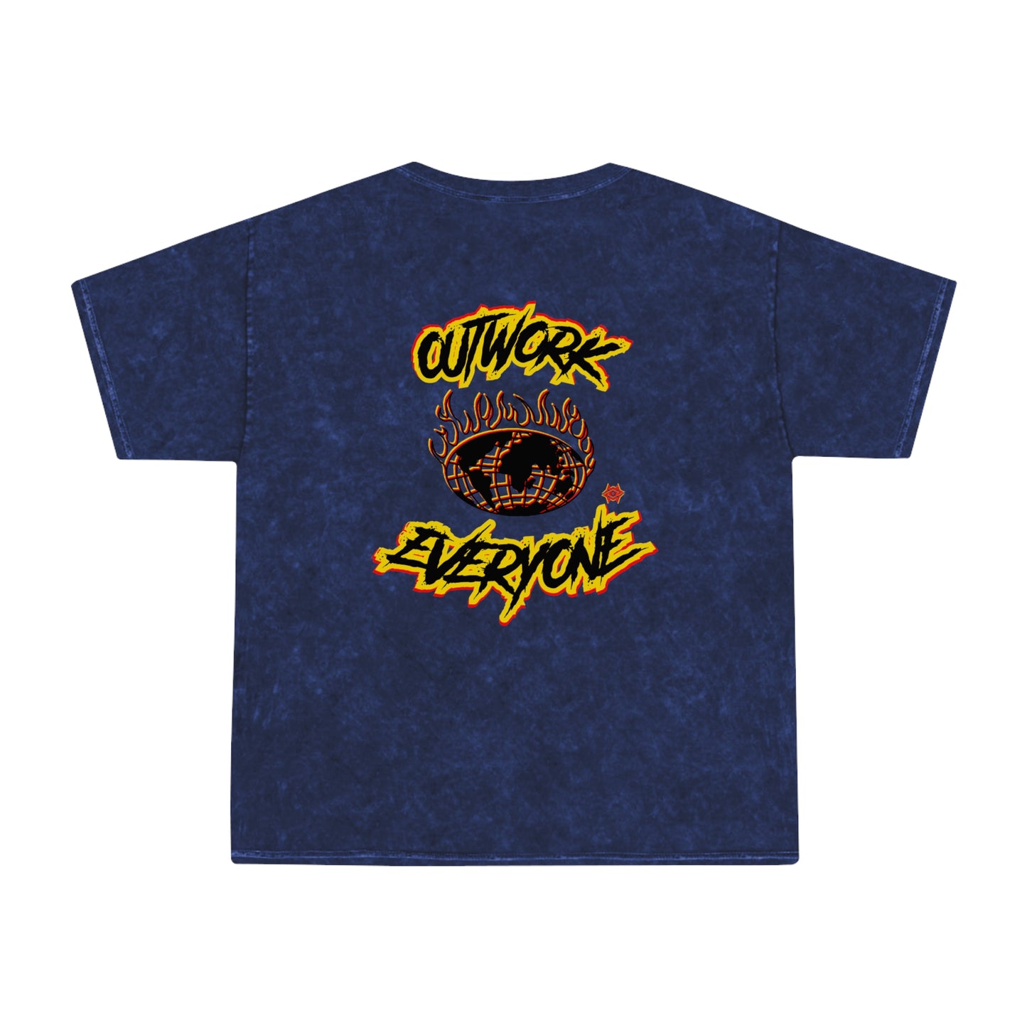 Mineral Wash Graphic Tee — Fiery King Illustration "Outwork Everyone"