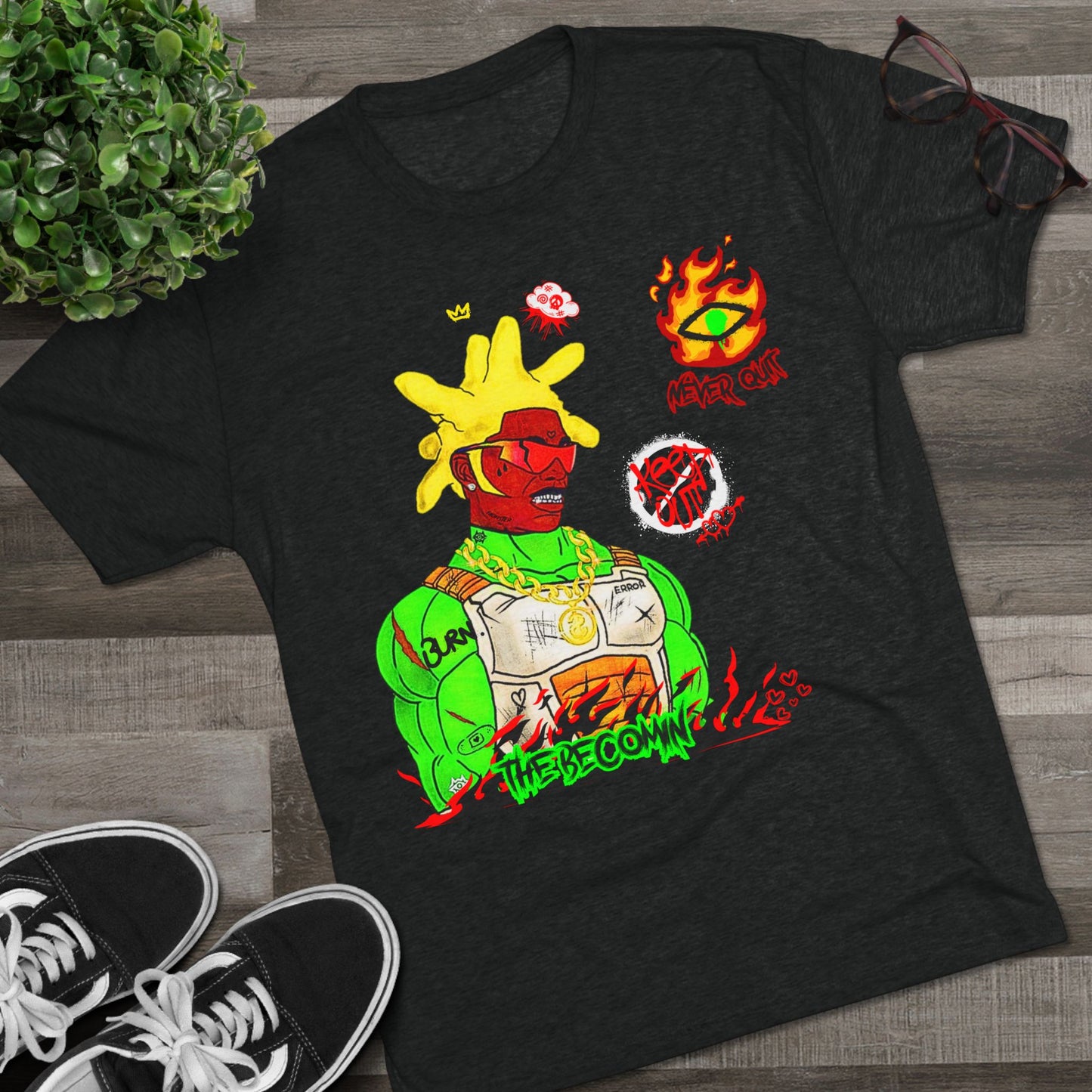 Graphic Tee — Neon Cyberpunk Warrior “The Becomin”