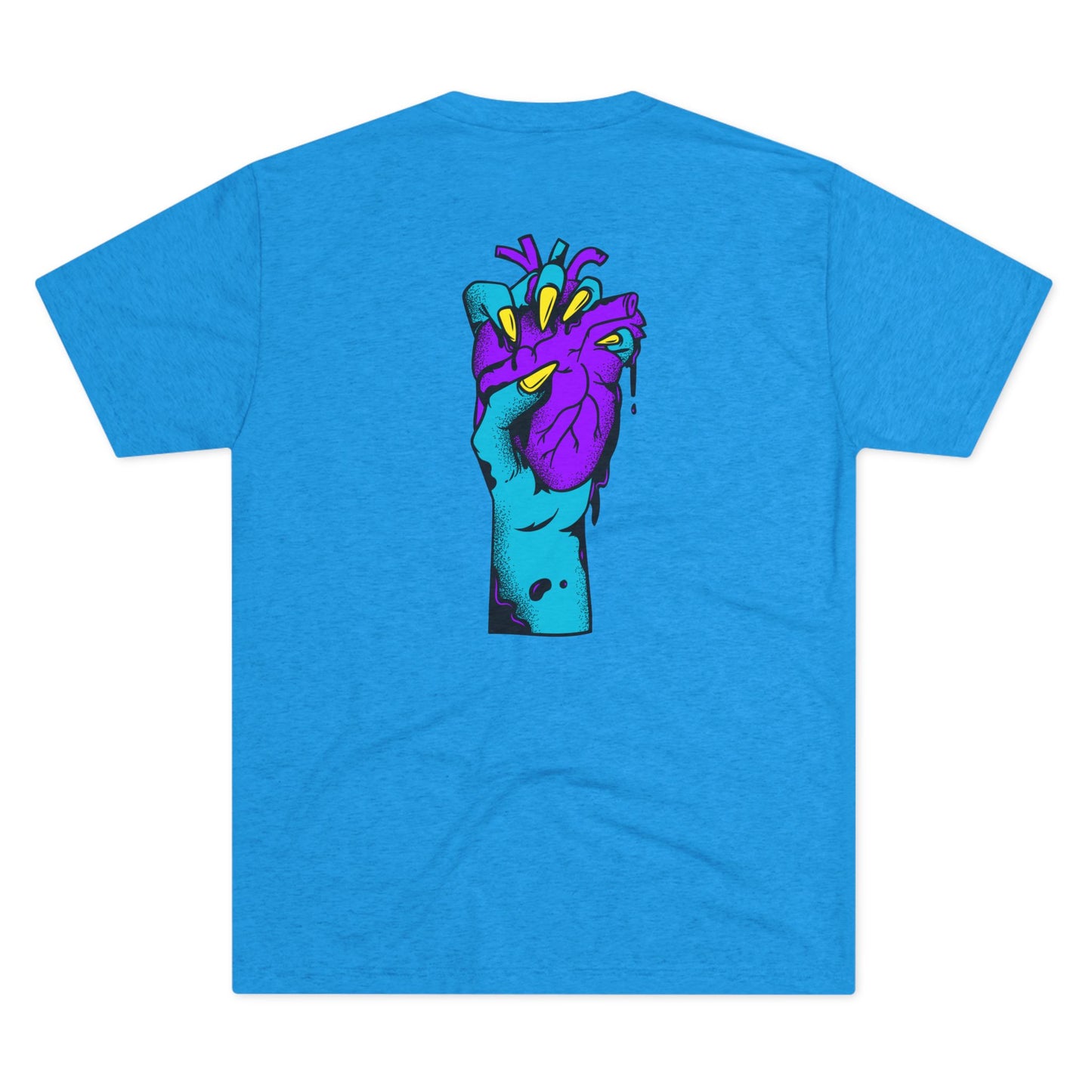 Psychedelic Blue Portrait Tee — Vivid Heart Grasp Graphic T-Shirt