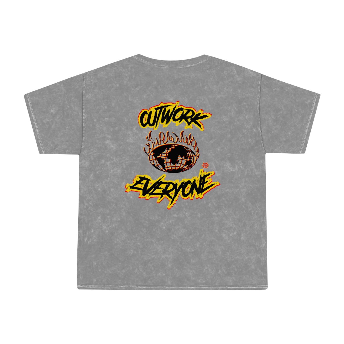 Mineral Wash Graphic Tee — Fiery King Illustration "Outwork Everyone"