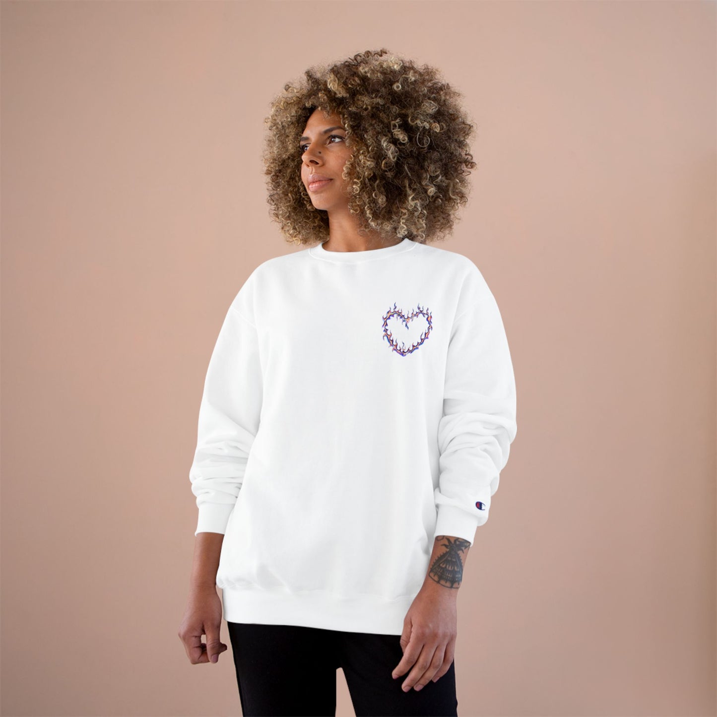 Bold Art Champion Sweatshirt with Heart & Graphic Design