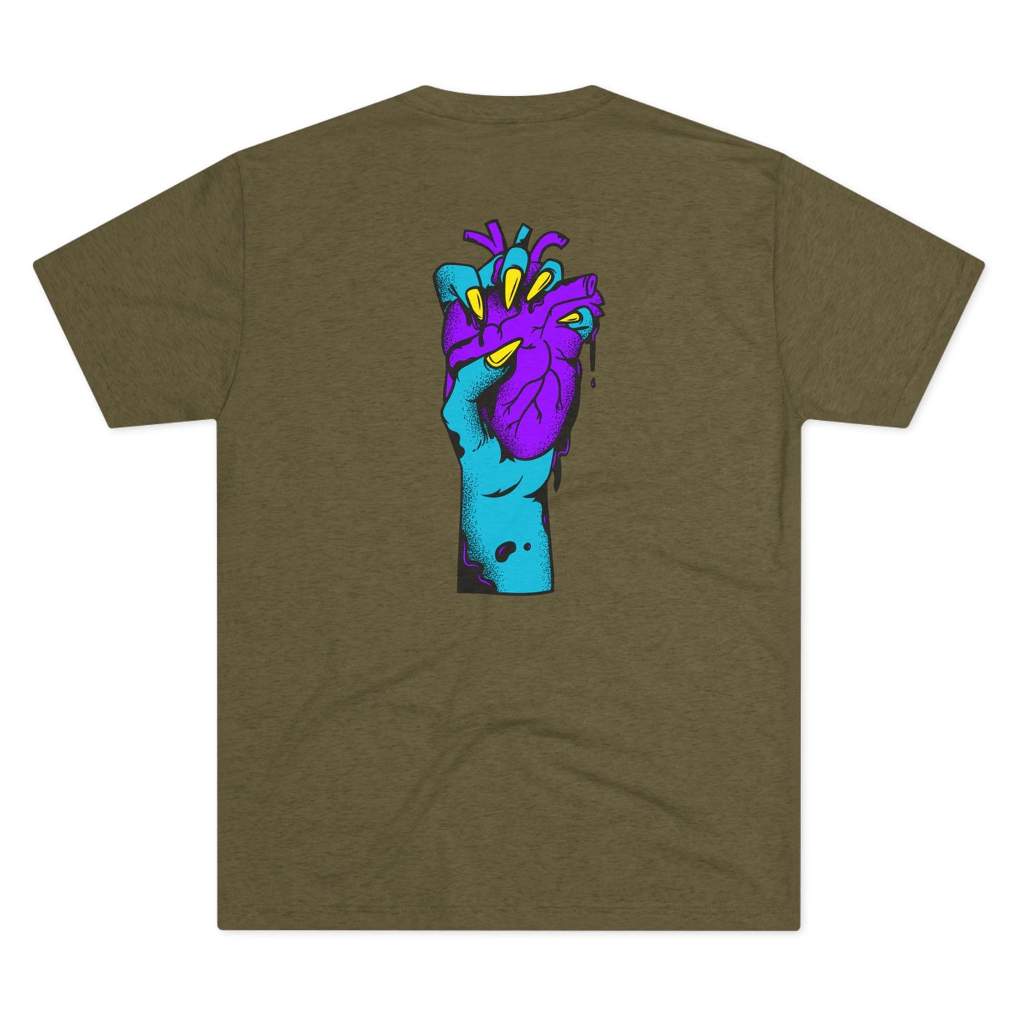 Psychedelic Blue Portrait Tee — Vivid Heart Grasp Graphic T-Shirt