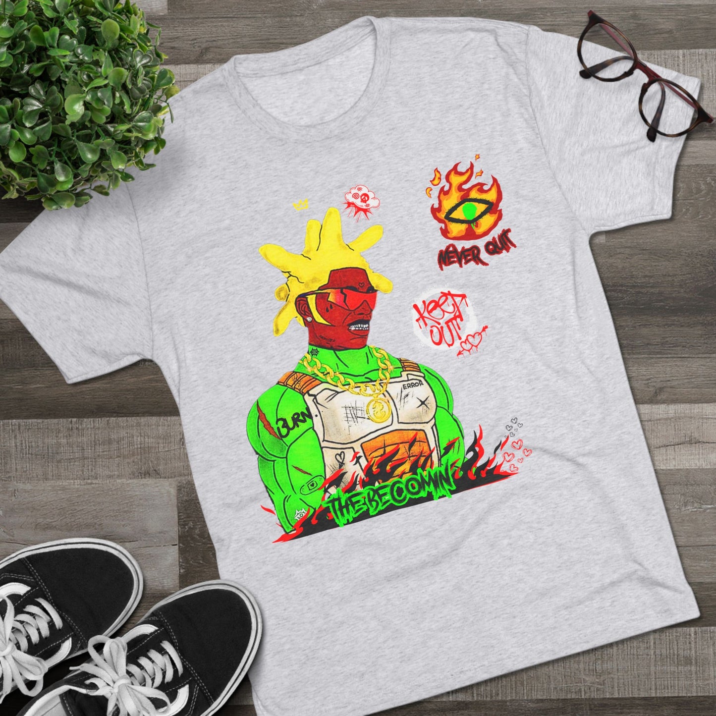 Graphic Tee — Neon Cyberpunk Warrior “The Becomin”
