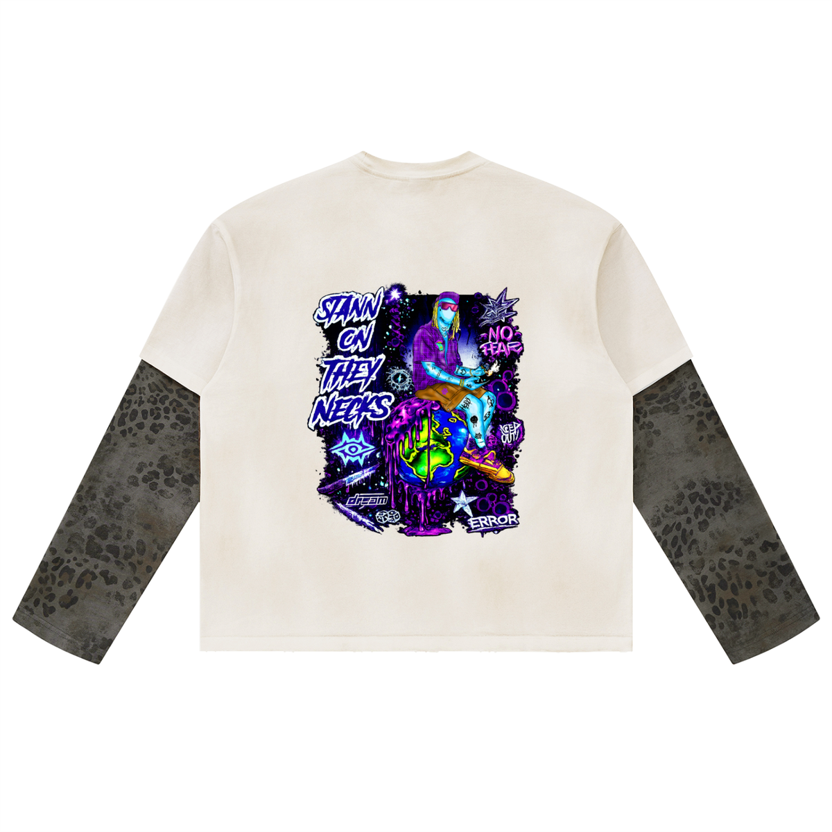 Unisex Vintage Wash Leopard Paneled Layer T-Shirt