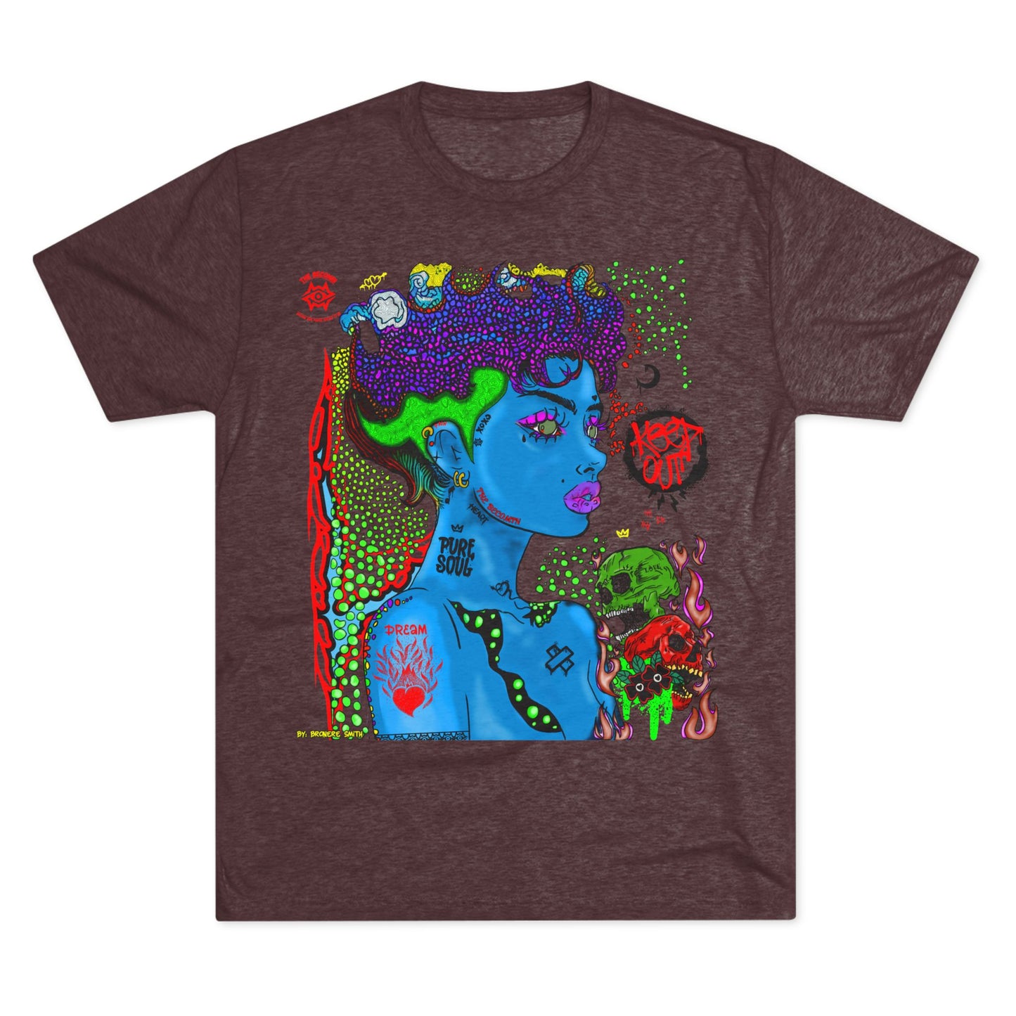 Psychedelic Blue Portrait Tee — Vivid Heart Grasp Graphic T-Shirt