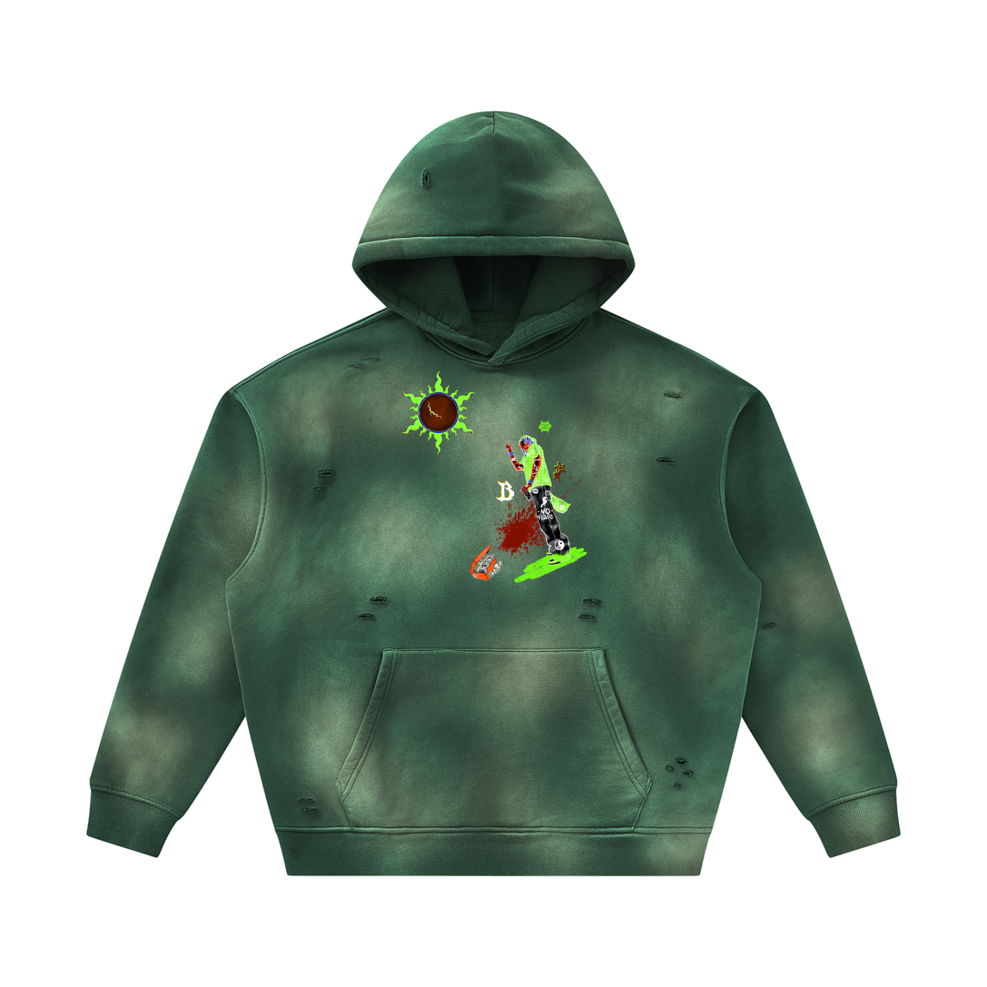 Unisex Sunfade Frayed Fleece Hoodie