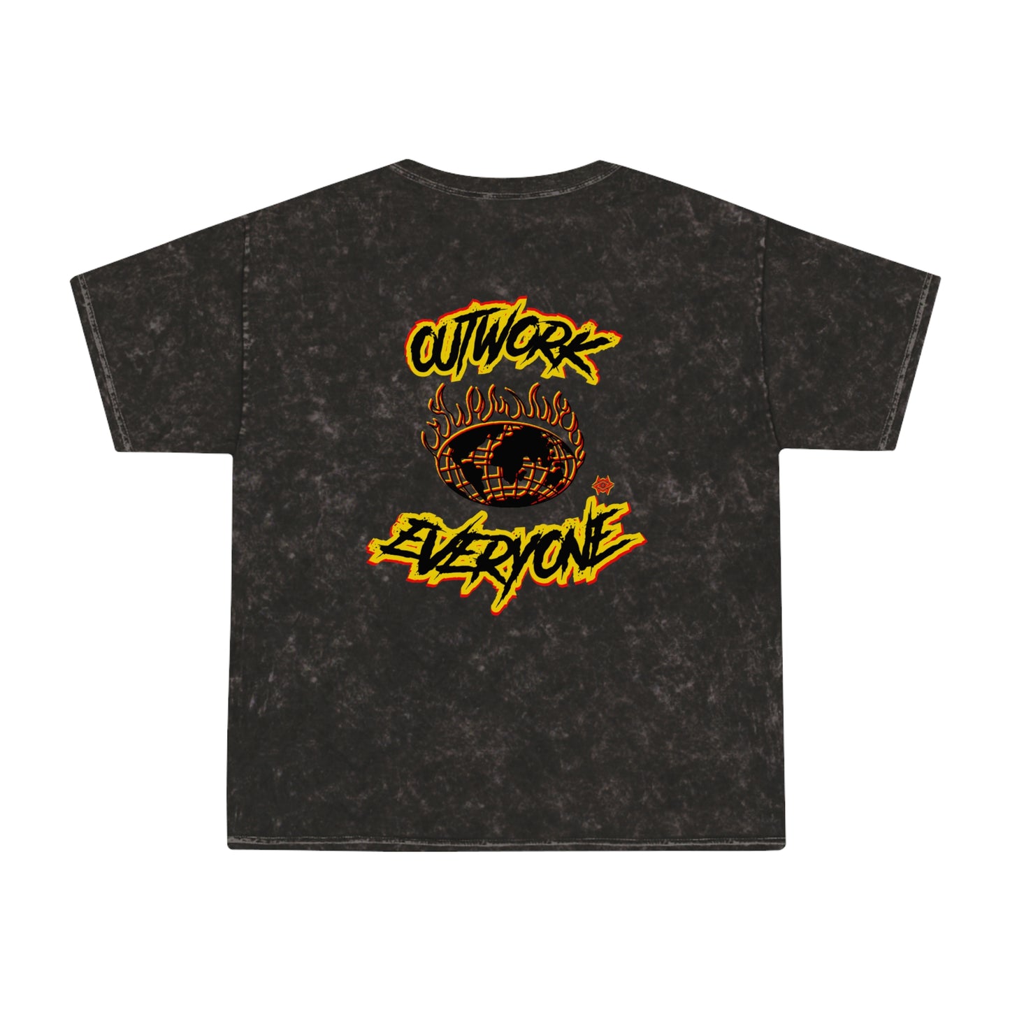 Mineral Wash Graphic Tee — Fiery King Illustration "Outwork Everyone"
