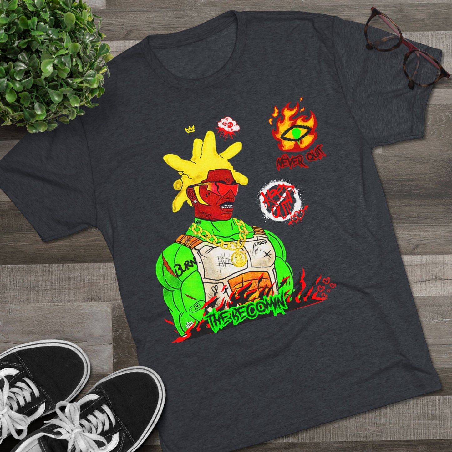 Graphic Tee — Neon Cyberpunk Warrior “The Becomin”