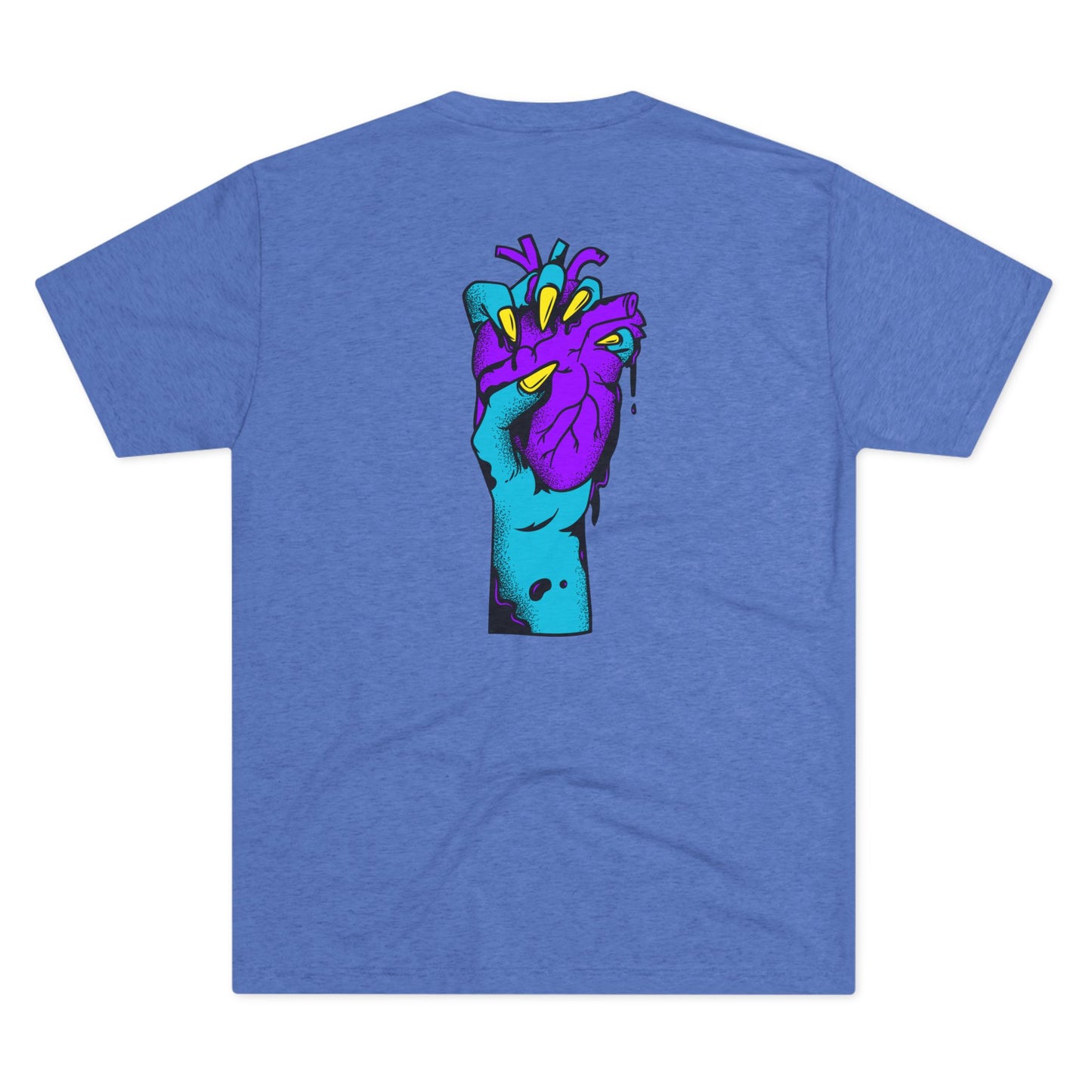Psychedelic Blue Portrait Tee — Vivid Heart Grasp Graphic T-Shirt