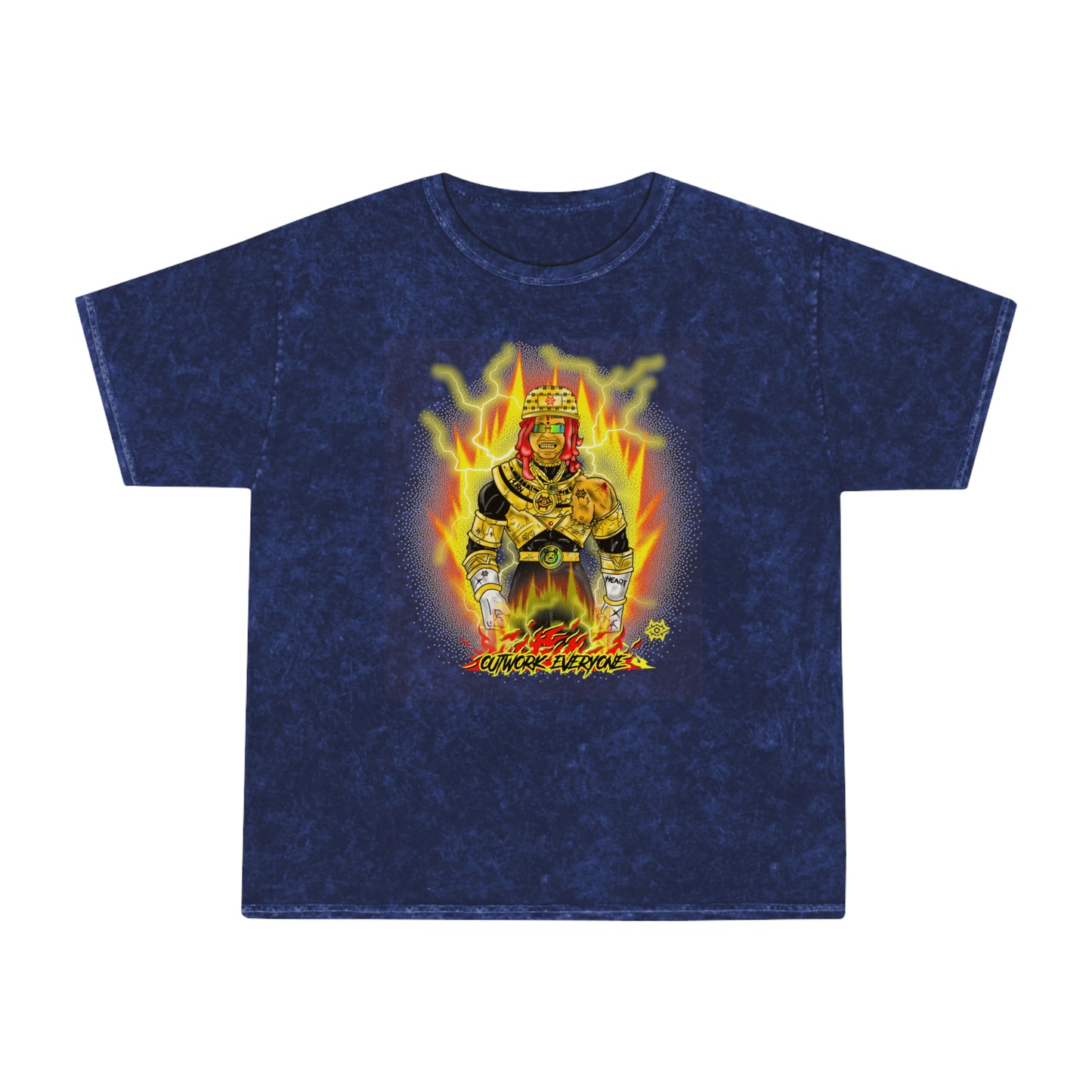 Mineral Wash Graphic Tee — Fiery King Illustration "Outwork Everyone"