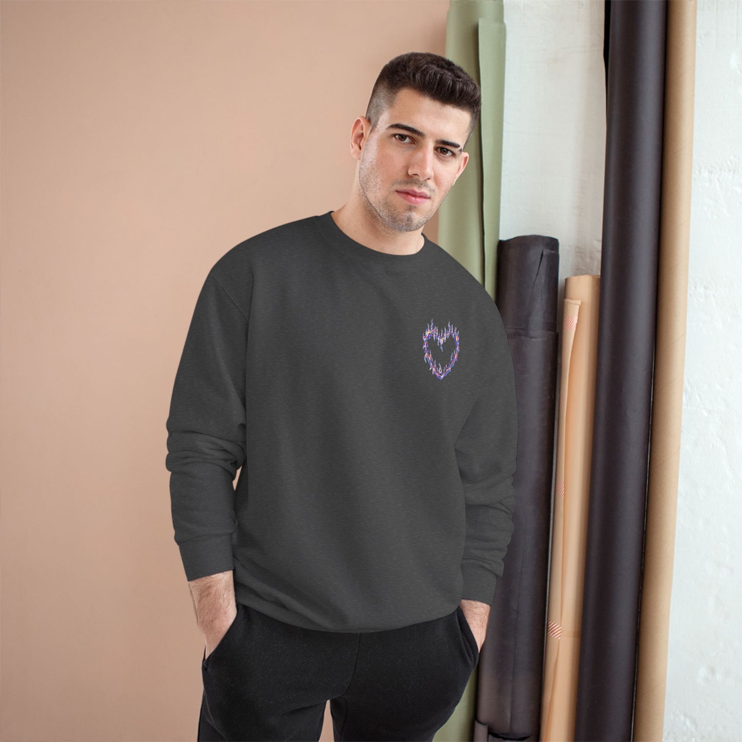 Bold Art Champion Sweatshirt with Heart & Graphic Design