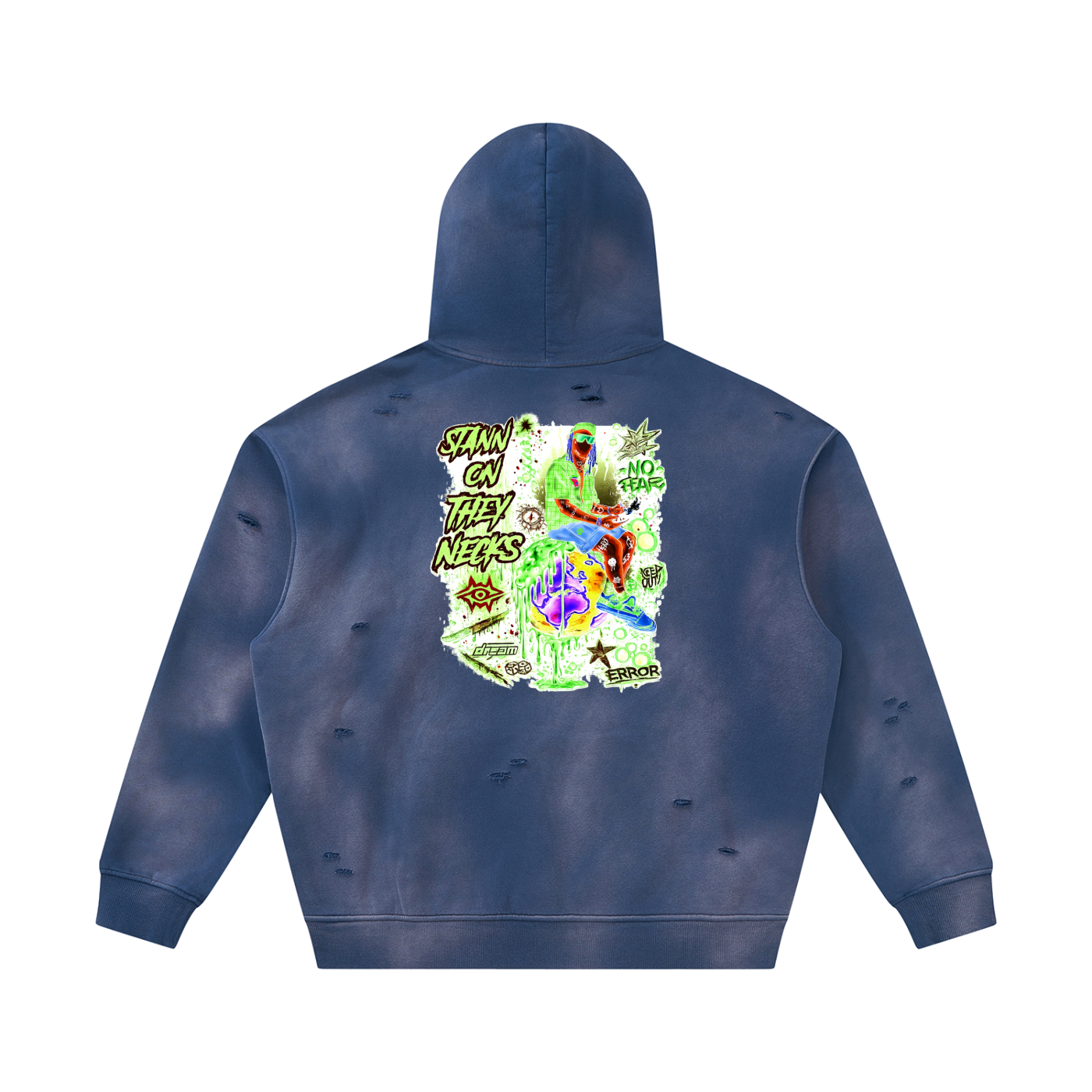 Unisex Sunfade Frayed Fleece Hoodie
