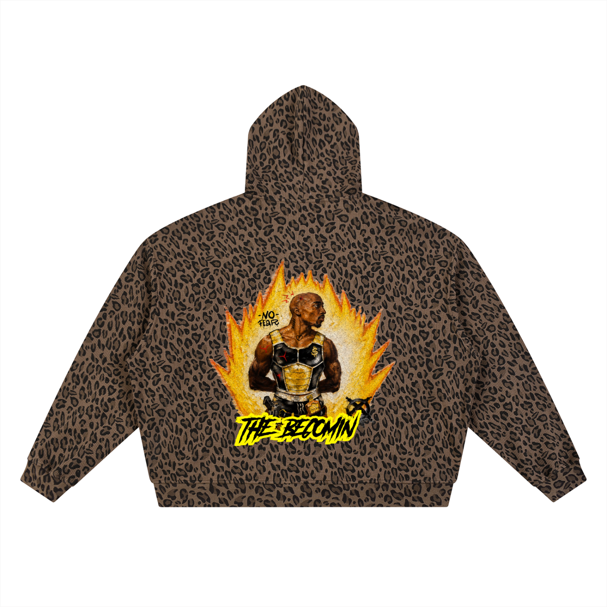 Unisex Leopard Print Waffle Full Zip Hoodie