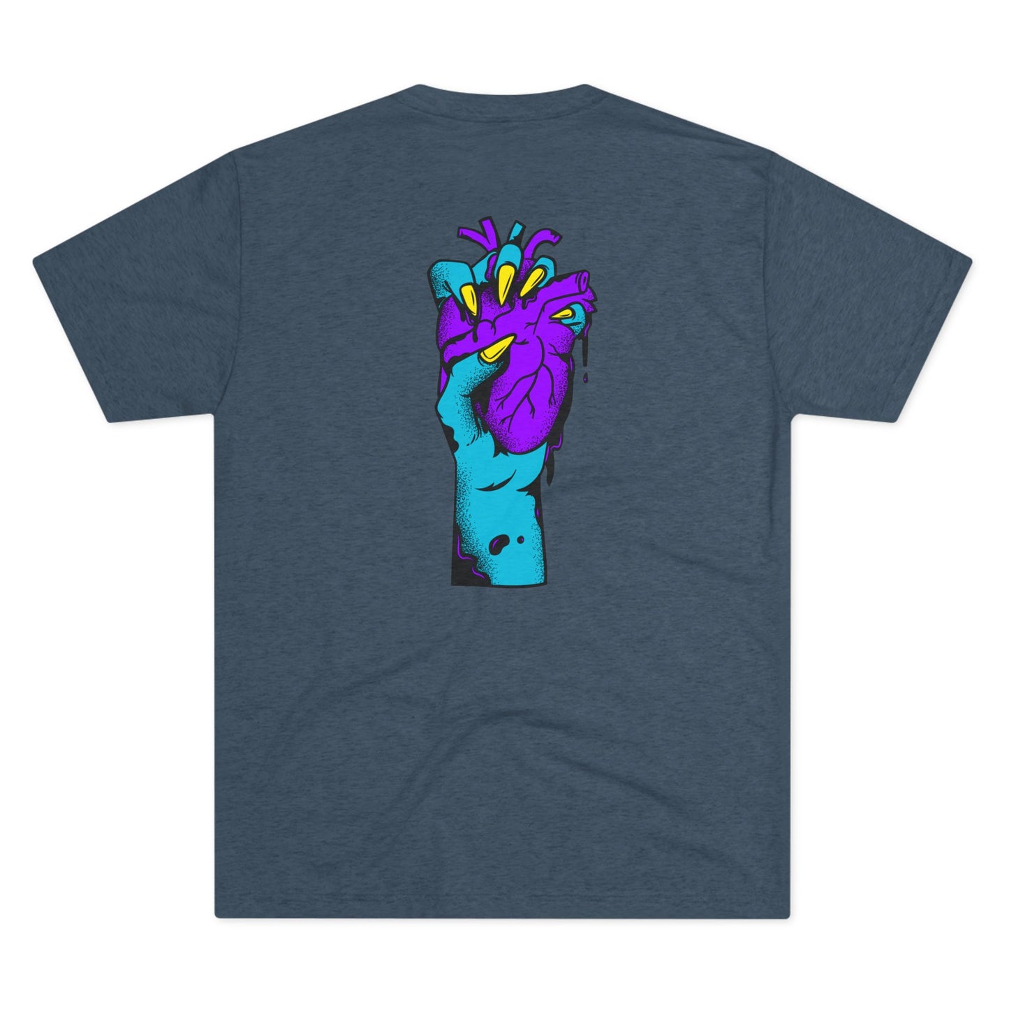 Psychedelic Blue Portrait Tee — Vivid Heart Grasp Graphic T-Shirt