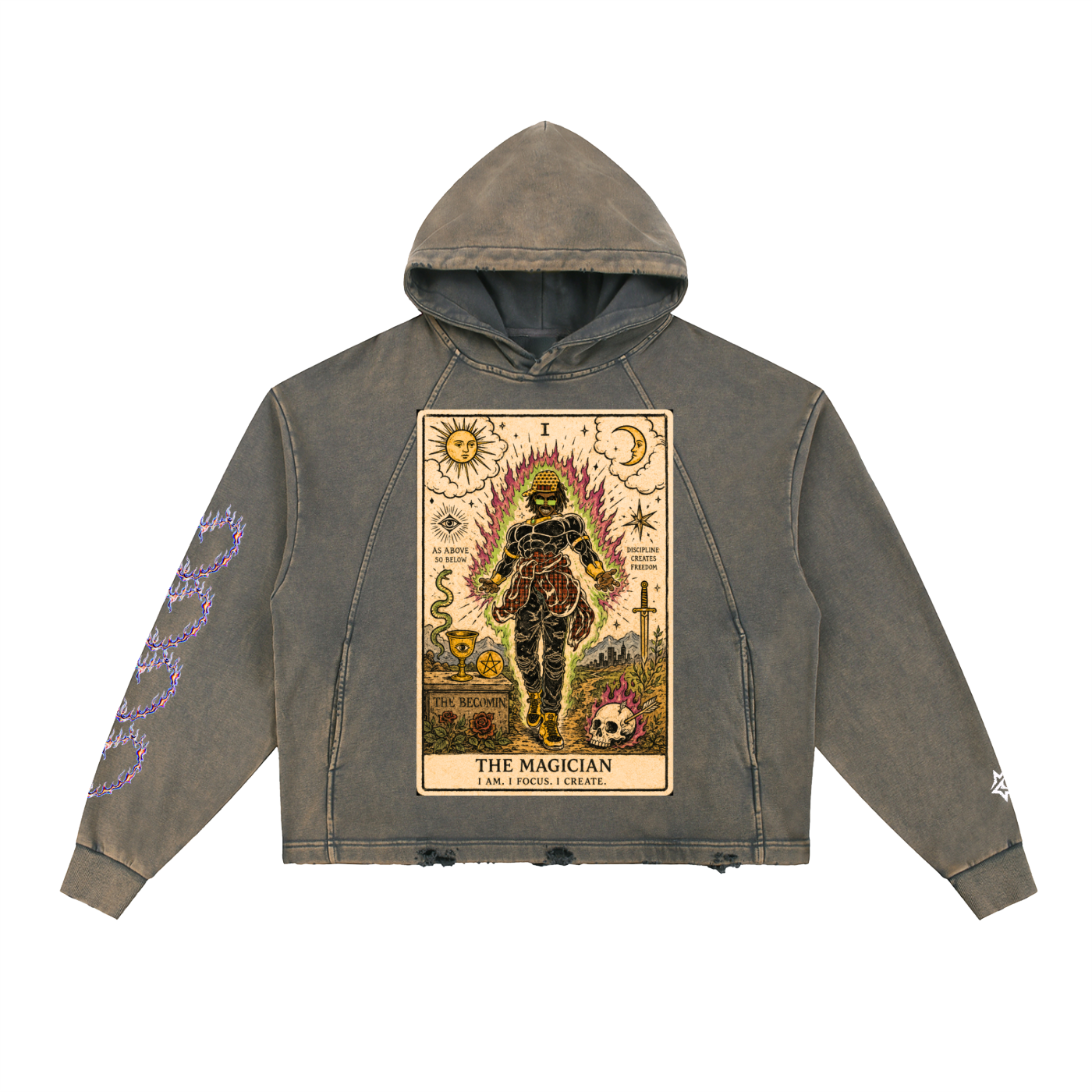 Vintage Washed Frayed-Hem Hoodie