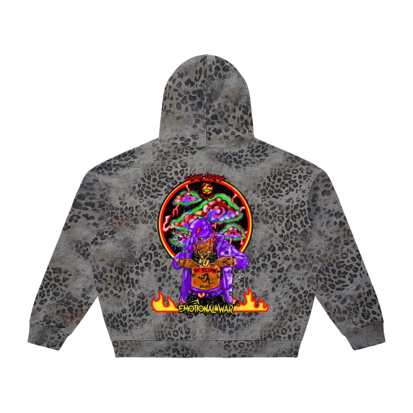 Unisex Vintage Wash Leopard Full Zip Hoodie