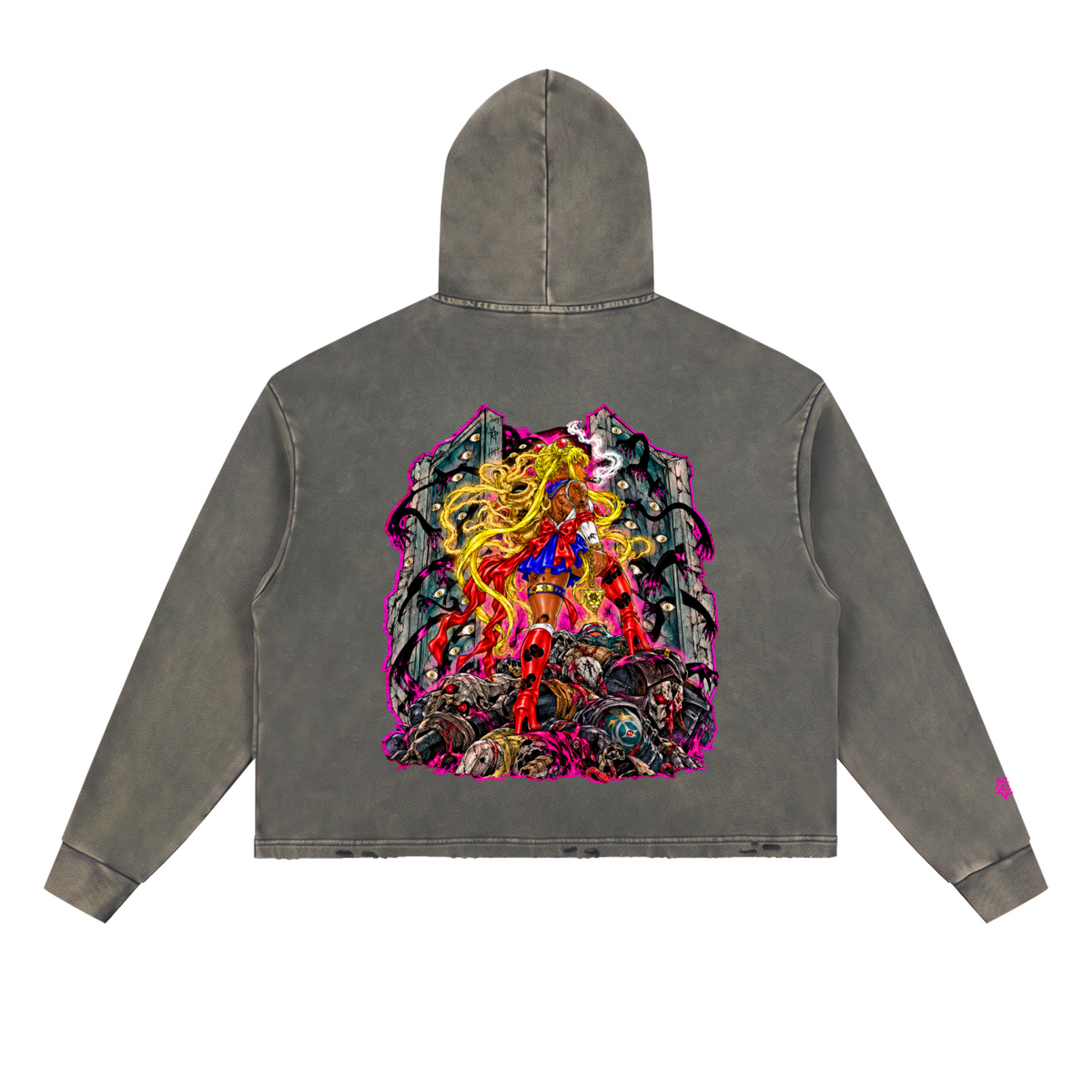 Vintage Washed Frayed-Hem Hoodie