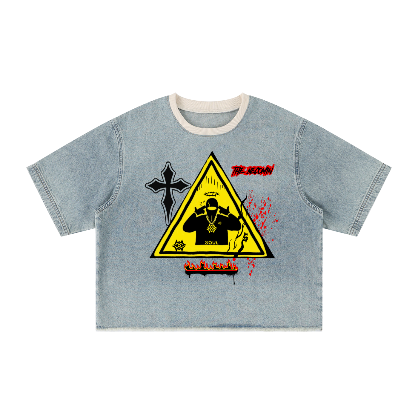 Unisex Vintage Wash Boxy Raw Hem Denim T-Shirt