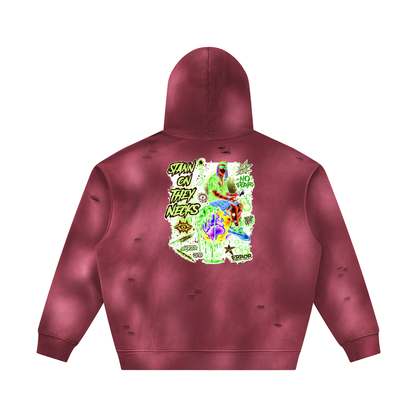 Unisex Sunfade Frayed Fleece Hoodie