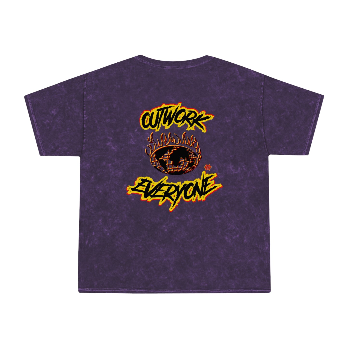 Mineral Wash Graphic Tee — Fiery King Illustration "Outwork Everyone"