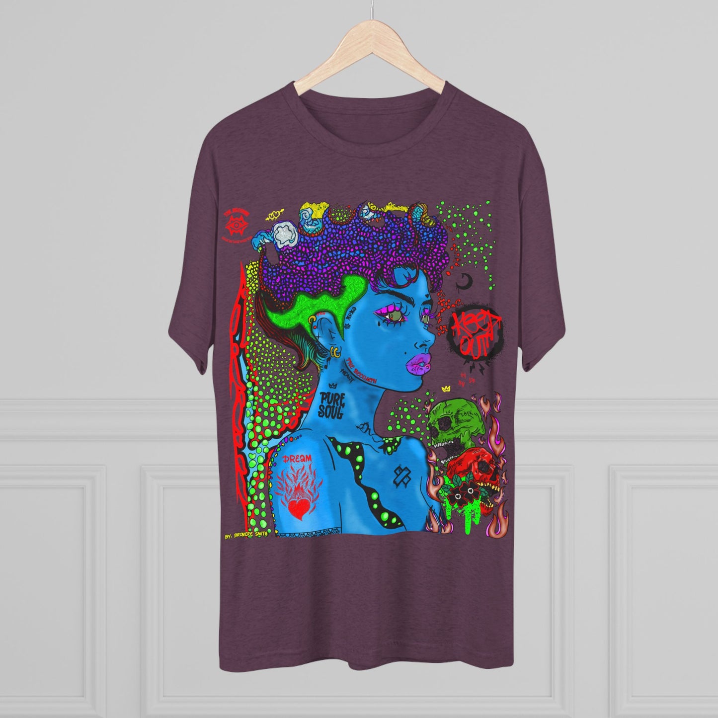 Psychedelic Blue Portrait Tee — Vivid Heart Grasp Graphic T-Shirt