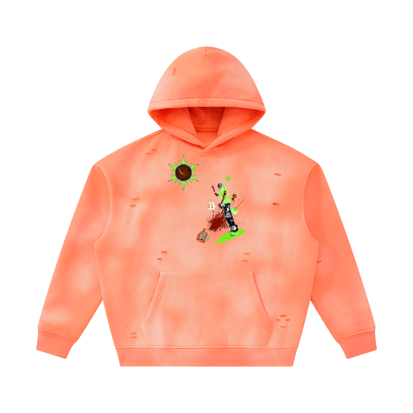 Unisex Sunfade Frayed Fleece Hoodie