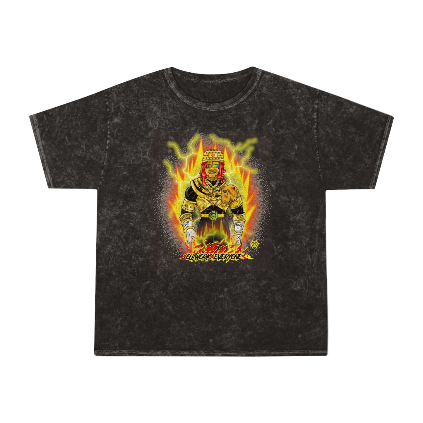 Mineral Wash Graphic Tee — Fiery King Illustration "Outwork Everyone"