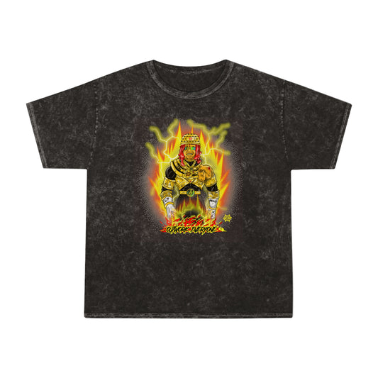 Mineral Wash Graphic Tee — Fiery King Illustration "Outwork Everyone"