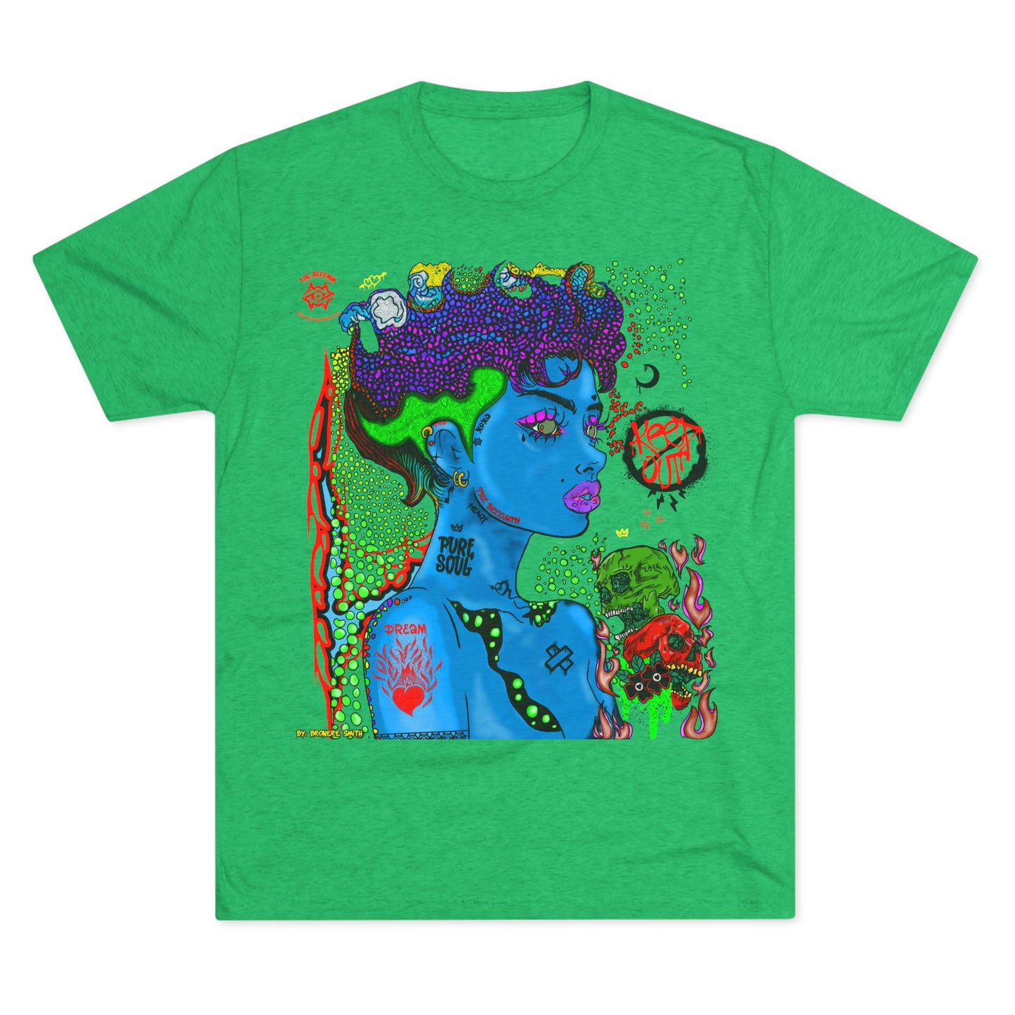 Psychedelic Blue Portrait Tee — Vivid Heart Grasp Graphic T-Shirt