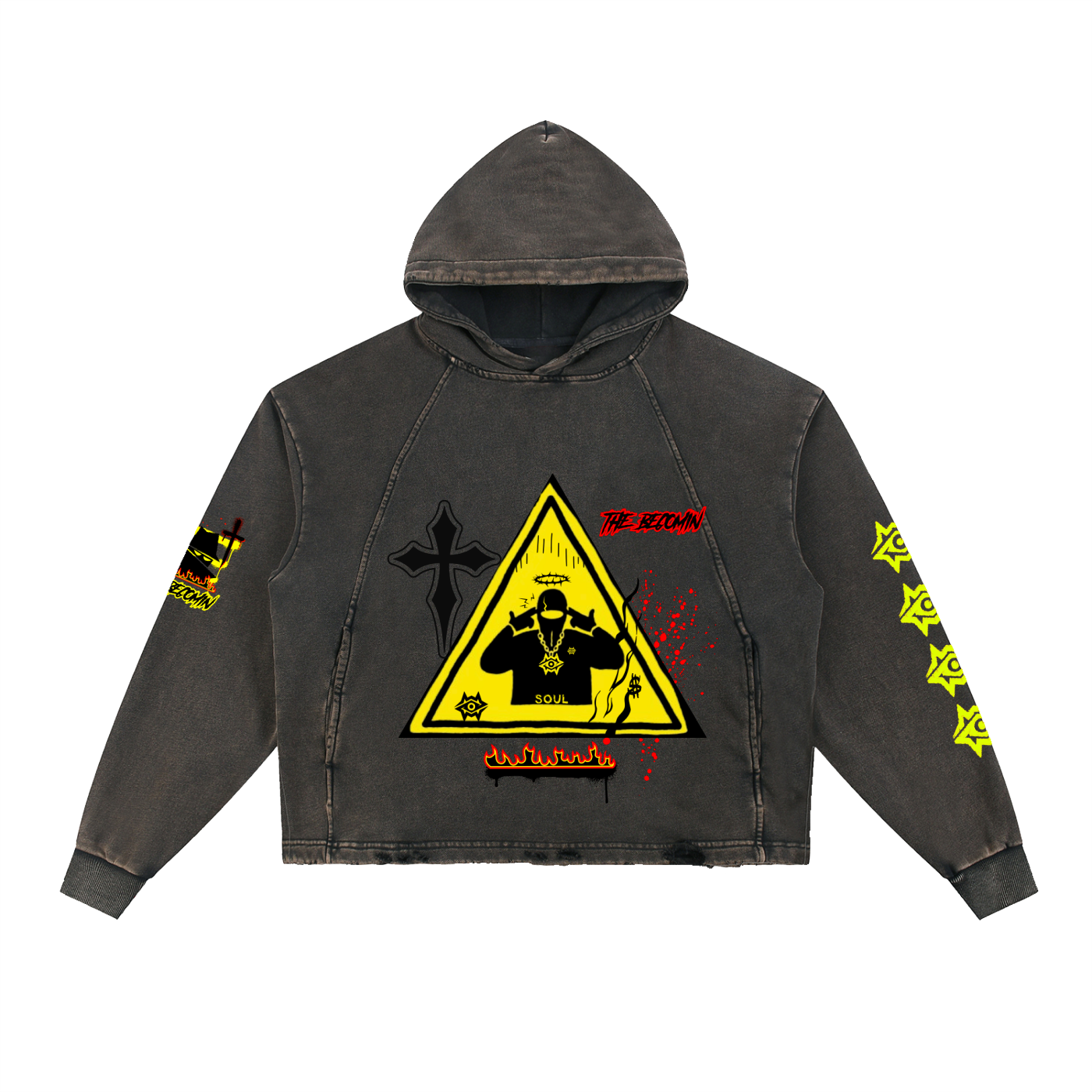Vintage Washed Frayed-Hem Hoodie