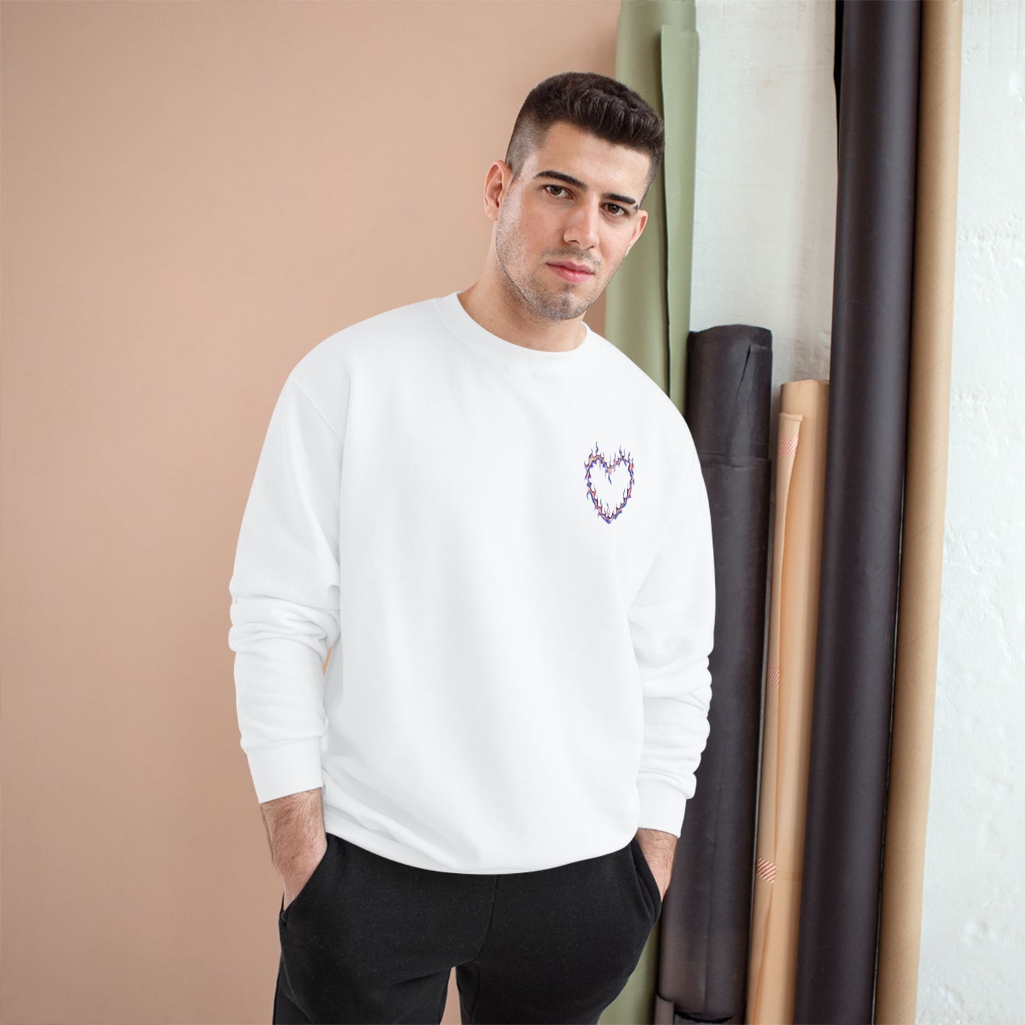 Bold Art Champion Sweatshirt with Heart & Graphic Design