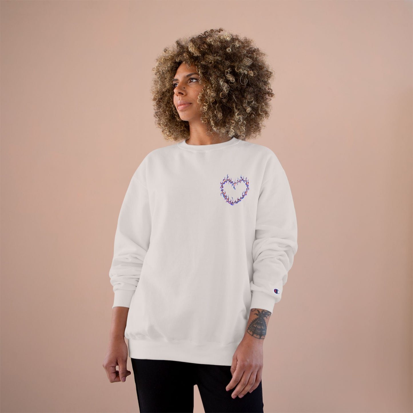 Bold Art Champion Sweatshirt with Heart & Graphic Design
