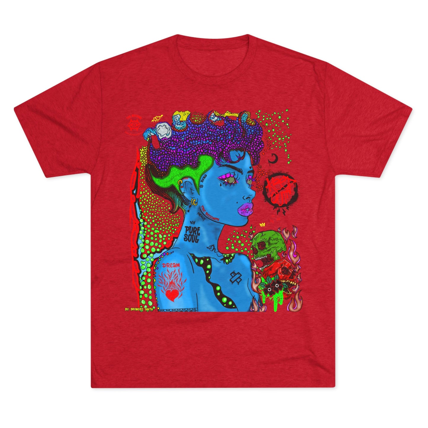 Psychedelic Blue Portrait Tee — Vivid Heart Grasp Graphic T-Shirt