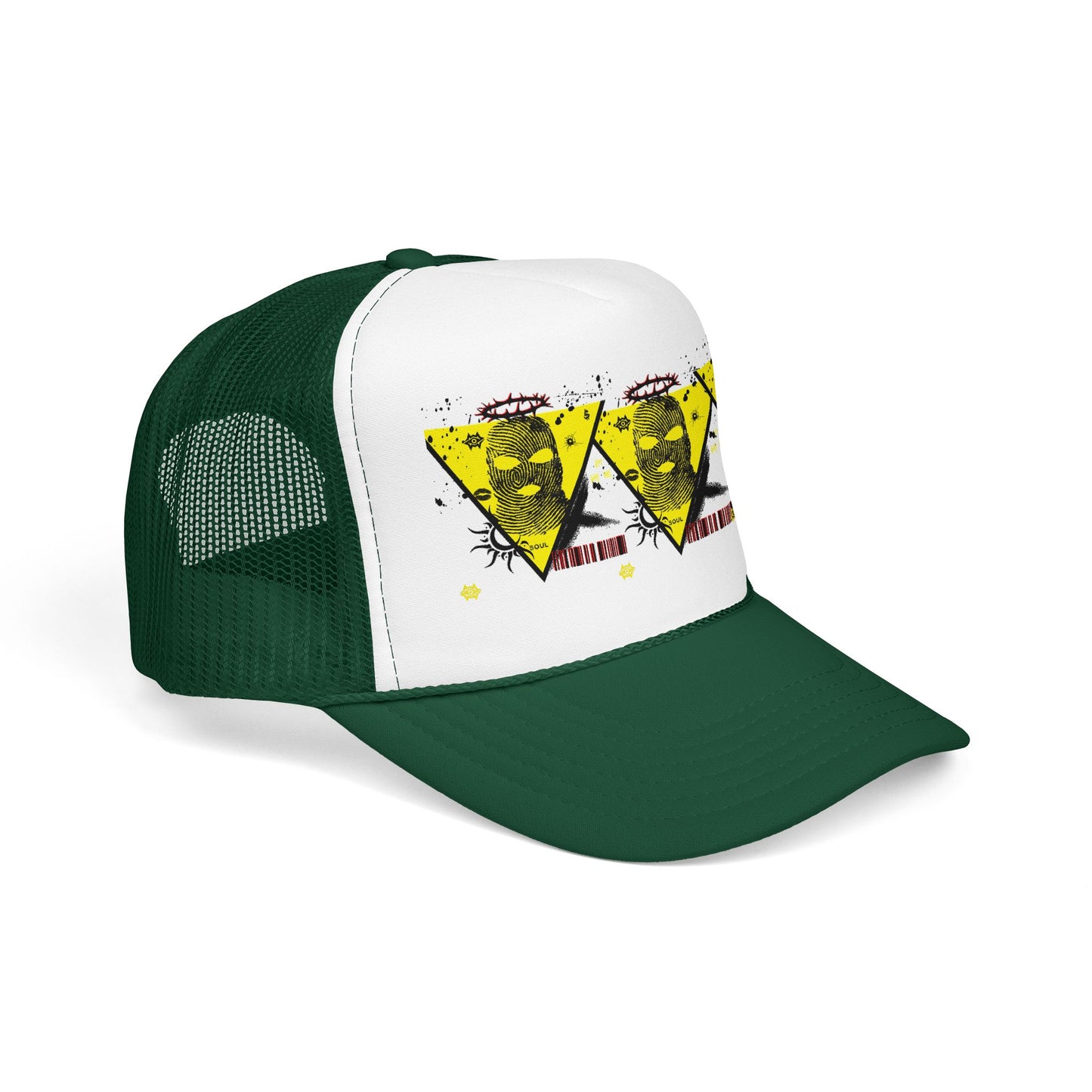 Trucker Hat — Grunge Yellow Skulls Triangle Graphic Foam Cap