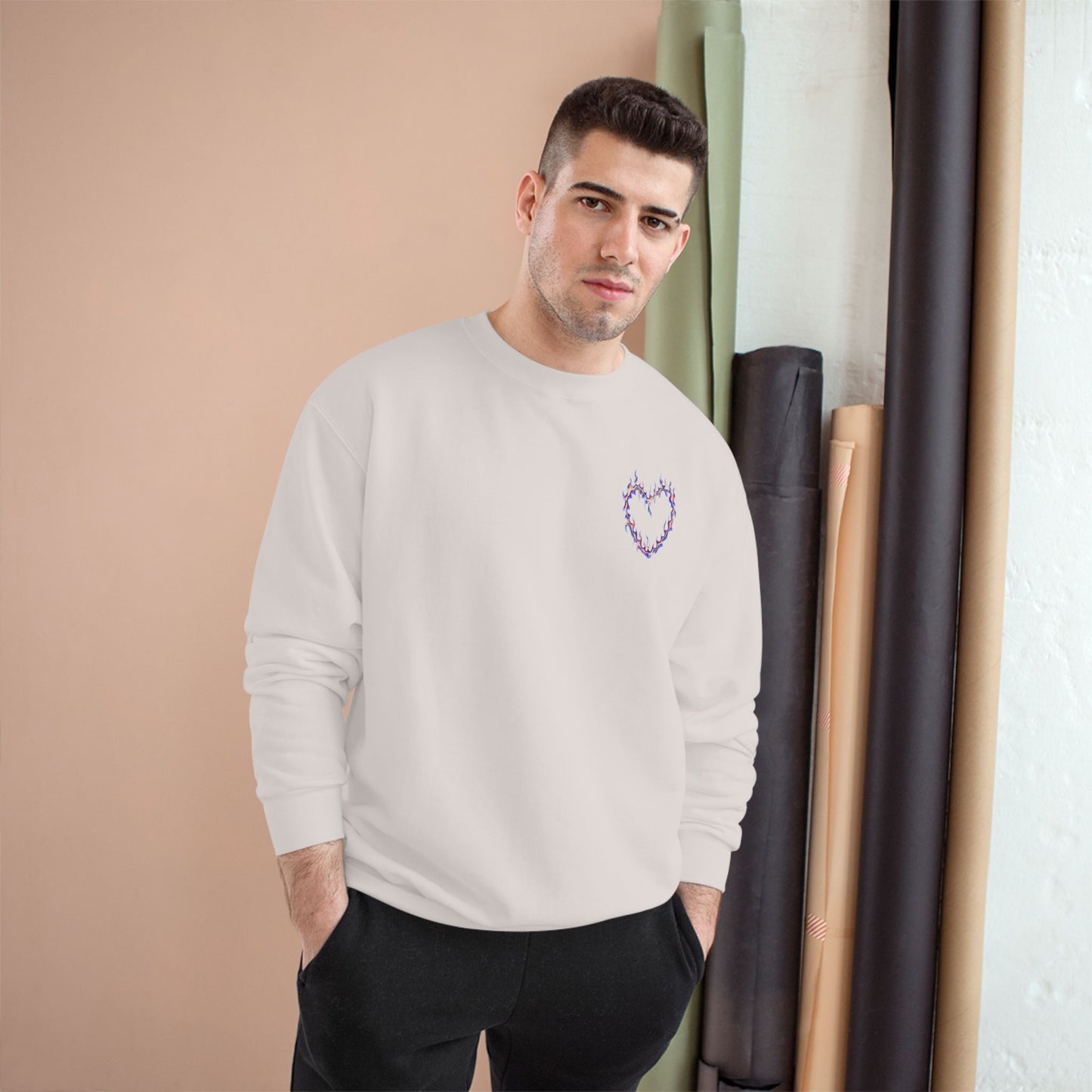 Bold Art Champion Sweatshirt with Heart & Graphic Design