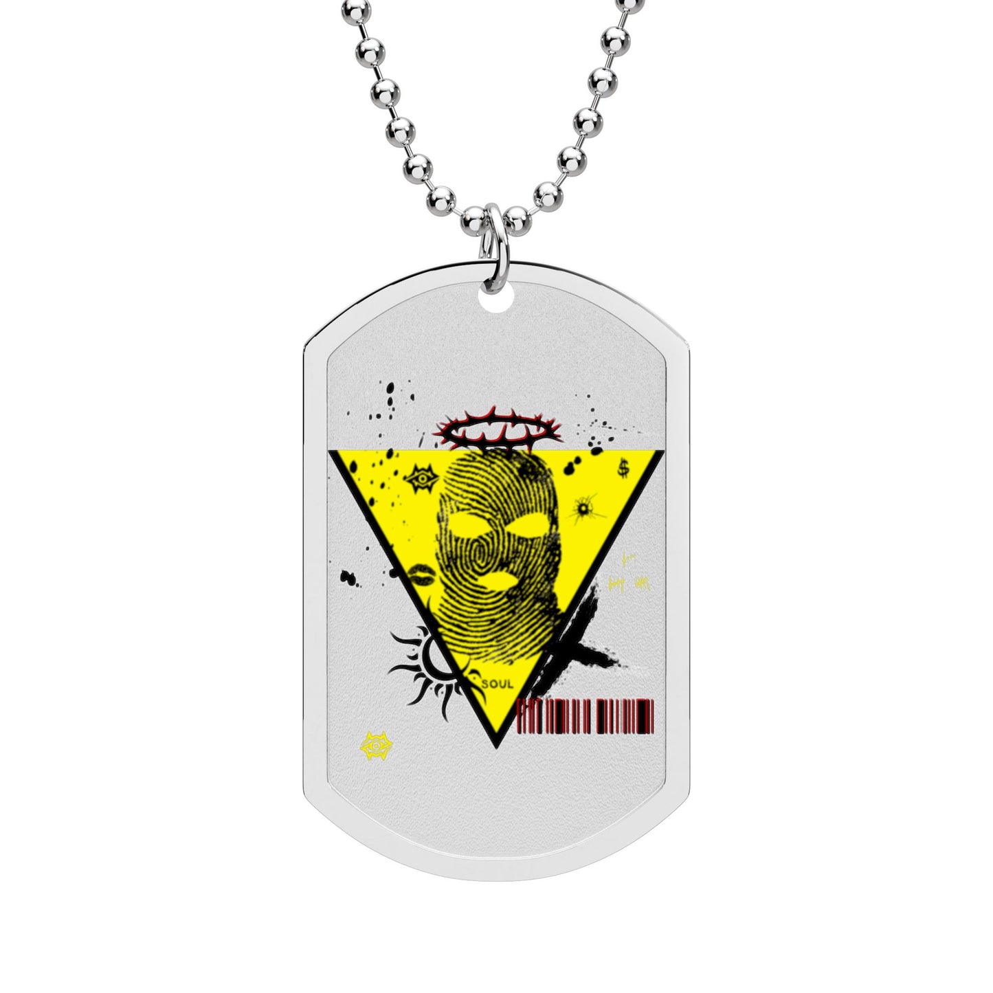 Yellow Triangle Skull Dog Tag Necklace — Edgy Military Chain Pendant