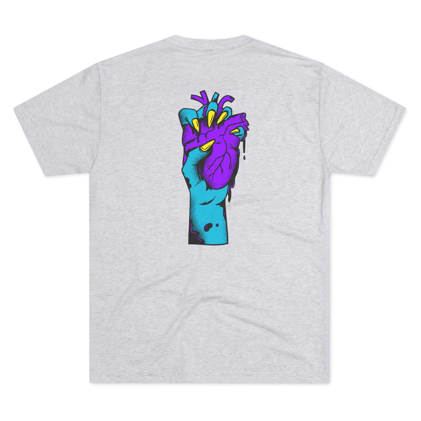 Psychedelic Blue Portrait Tee — Vivid Heart Grasp Graphic T-Shirt