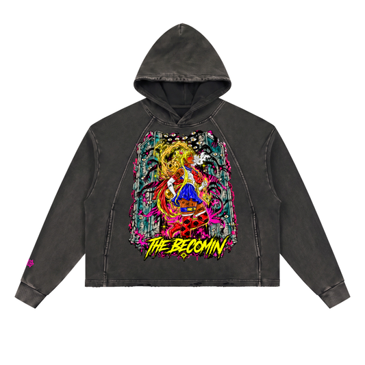 Vintage Washed Frayed-Hem Hoodie