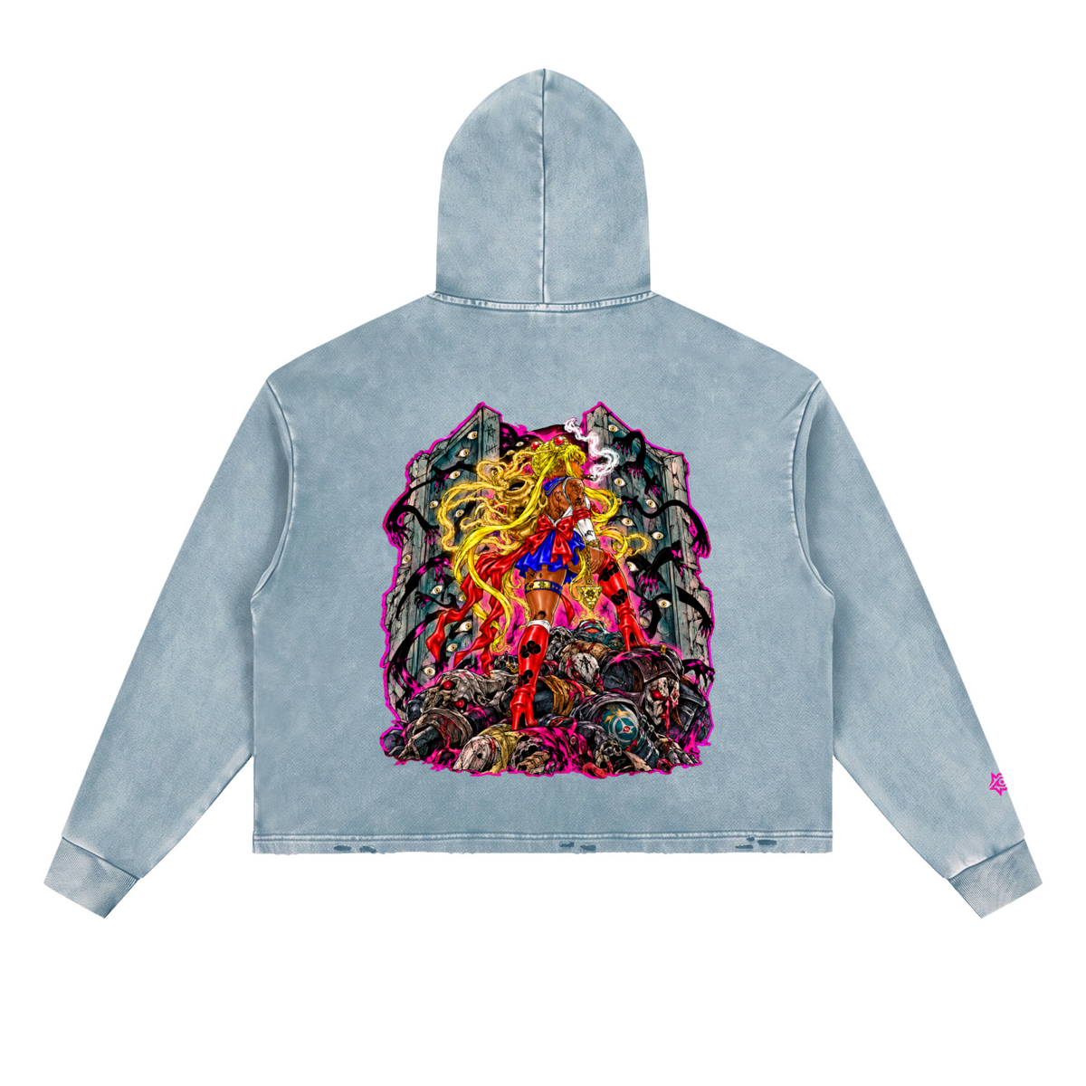 Vintage Washed Frayed-Hem Hoodie