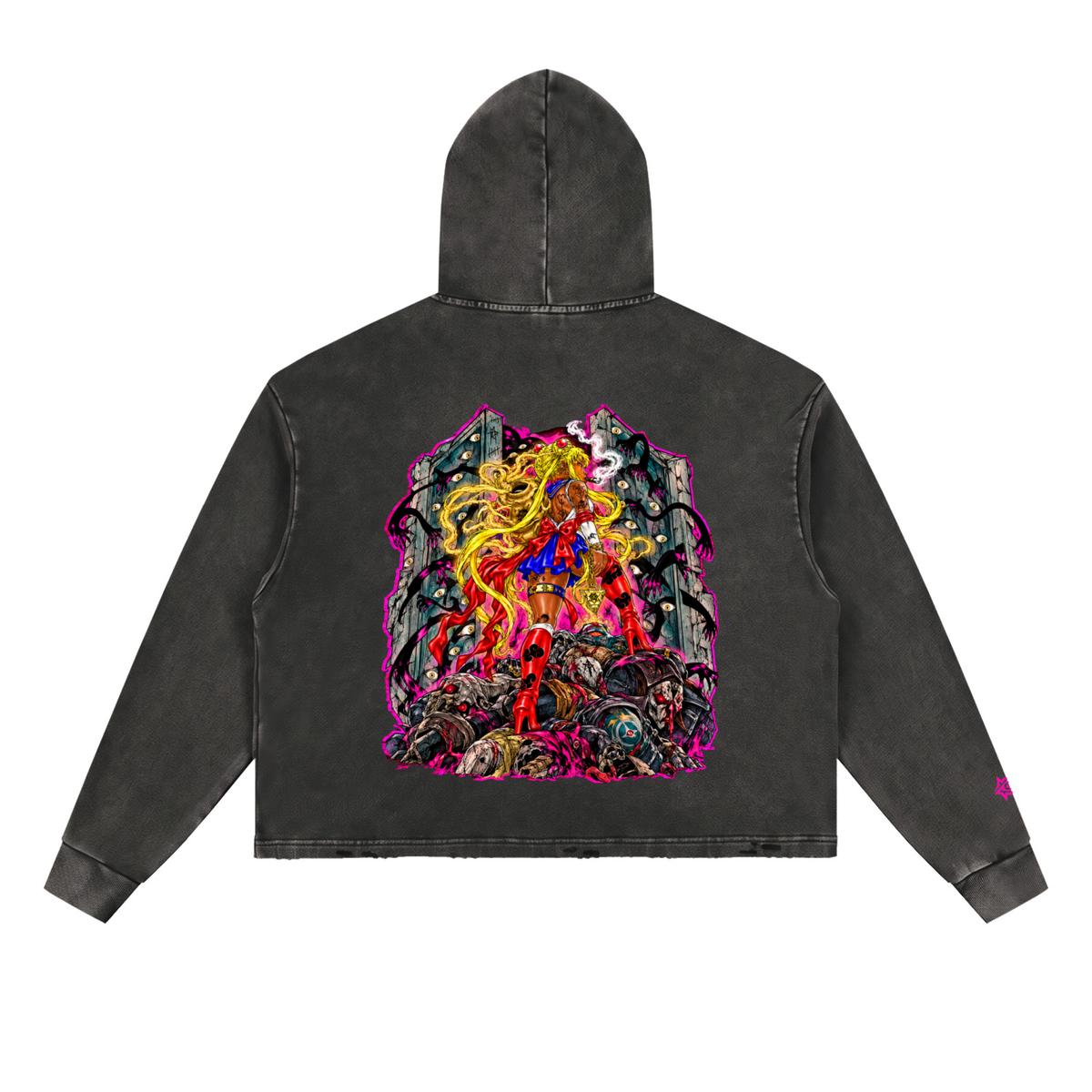 Vintage Washed Frayed-Hem Hoodie