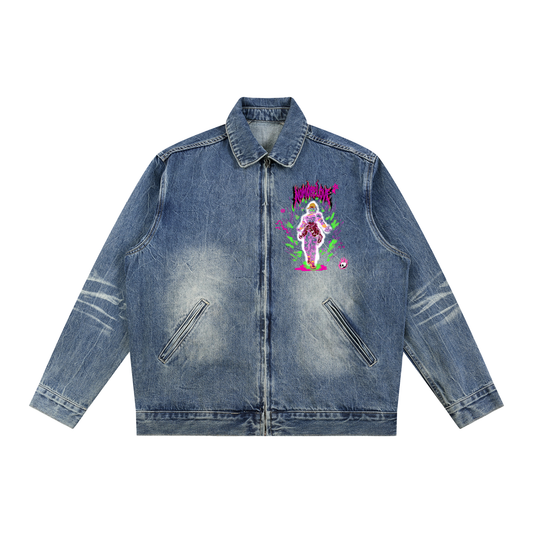 Vintage Wash Zip Up Denim Jacket