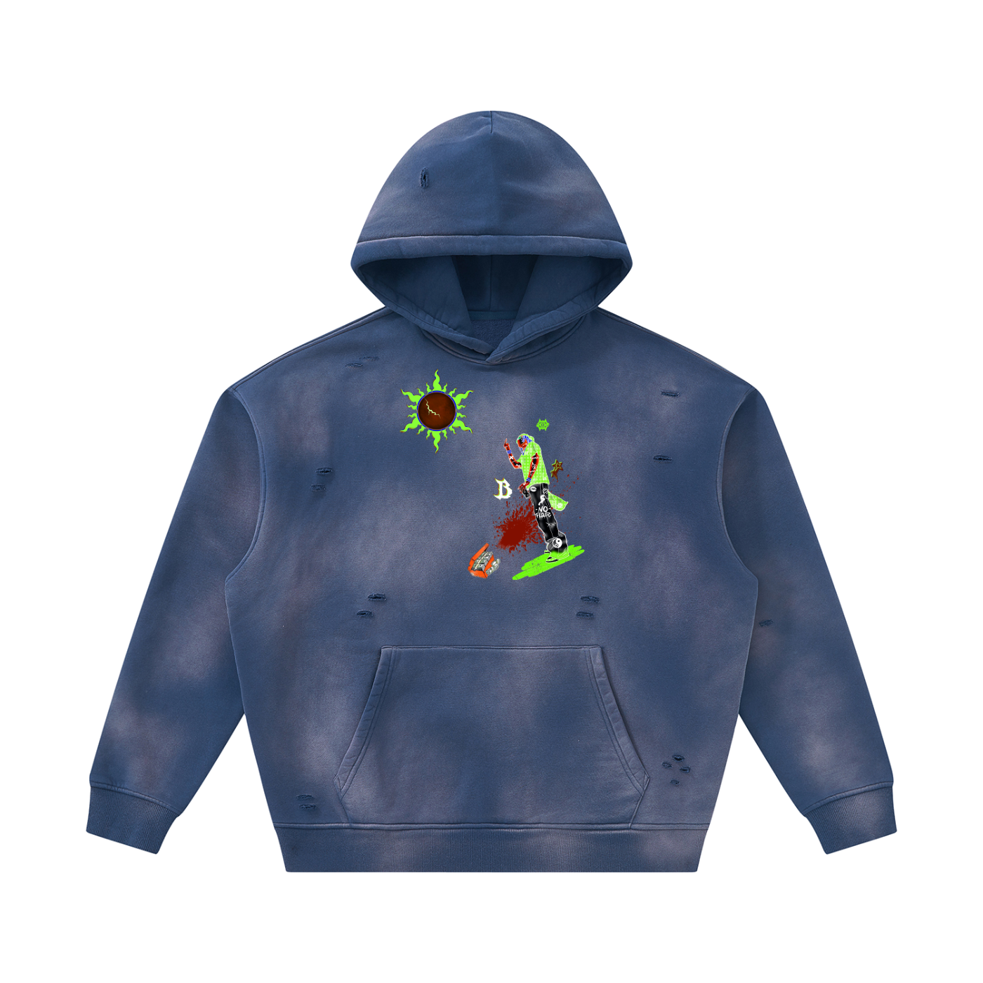 Unisex Sunfade Frayed Fleece Hoodie