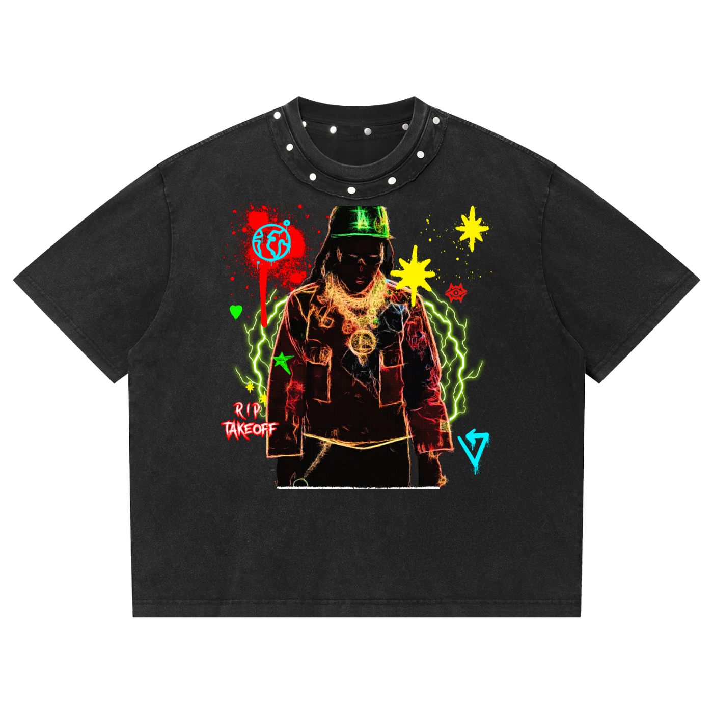 Unisex Washed Boxy Studded T-Shirt