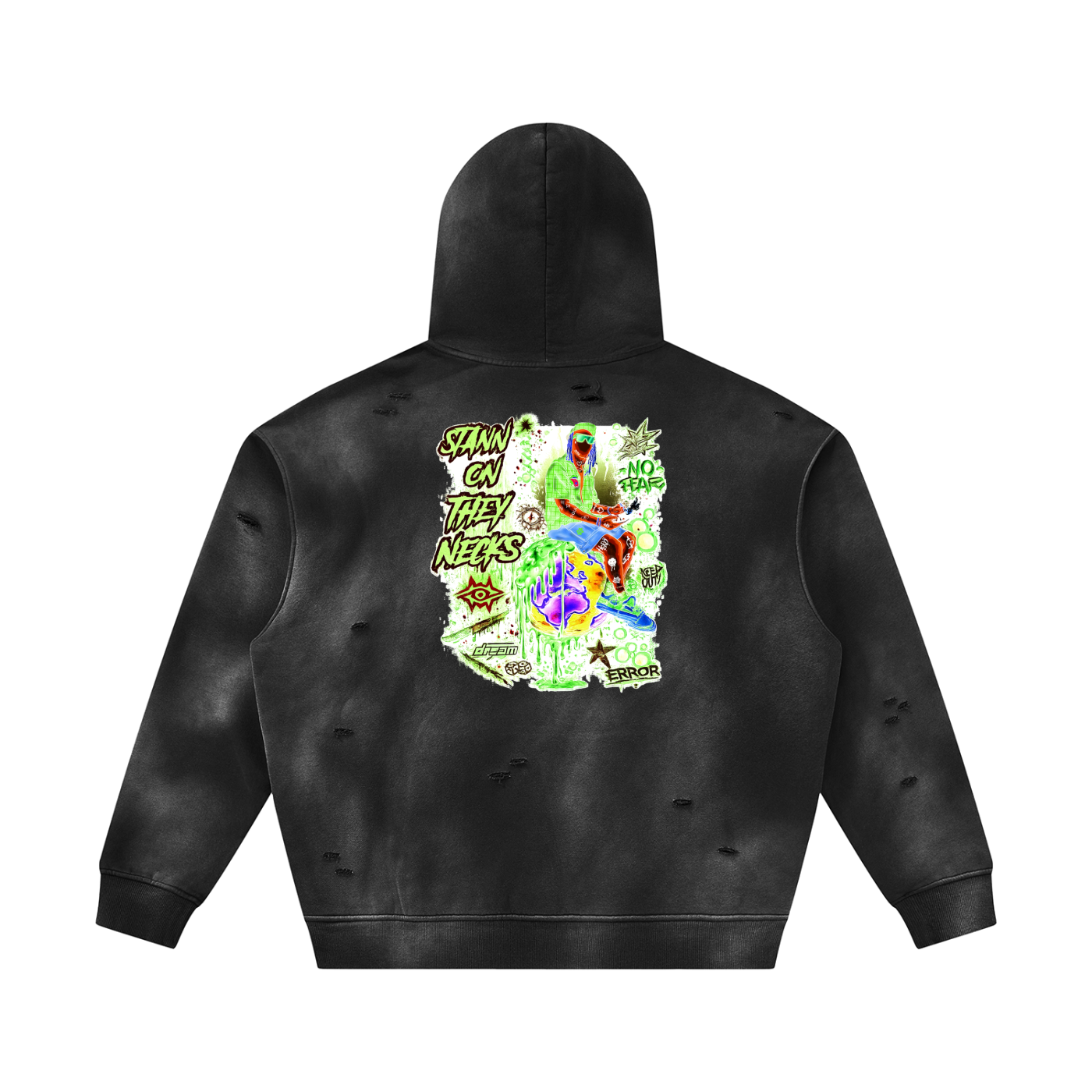 Unisex Sunfade Frayed Fleece Hoodie